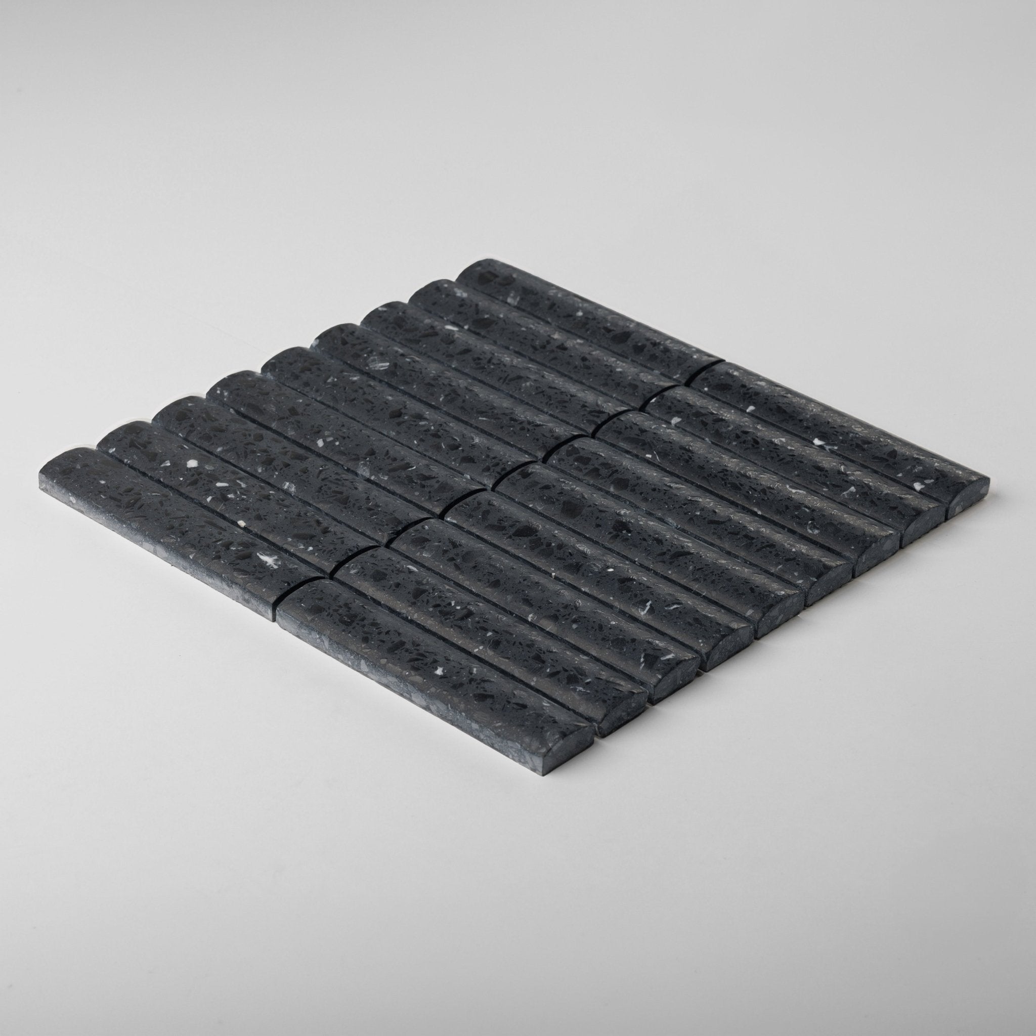 Fluted Volcano Black Terrazzo Mosaic Tile - Cemento Collection