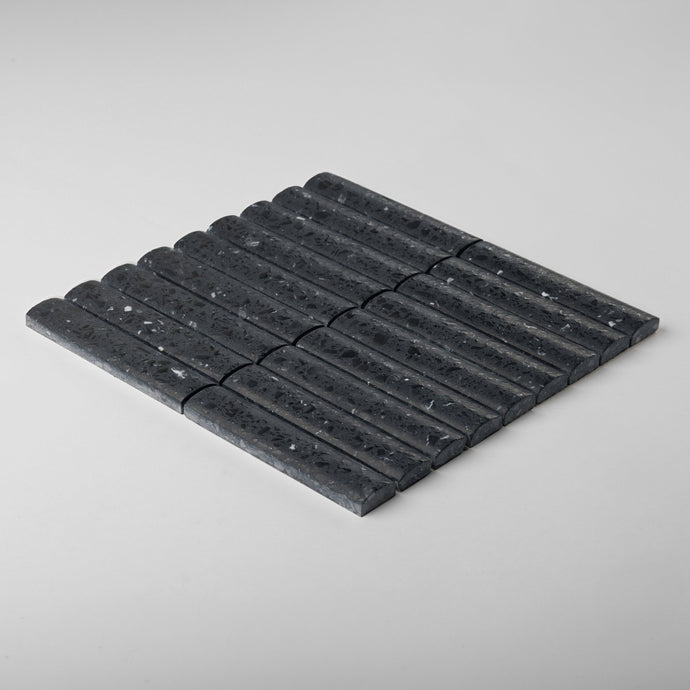 Fluted Volcano Black Terrazzo Mosaic Tile | Cemento Collection ...