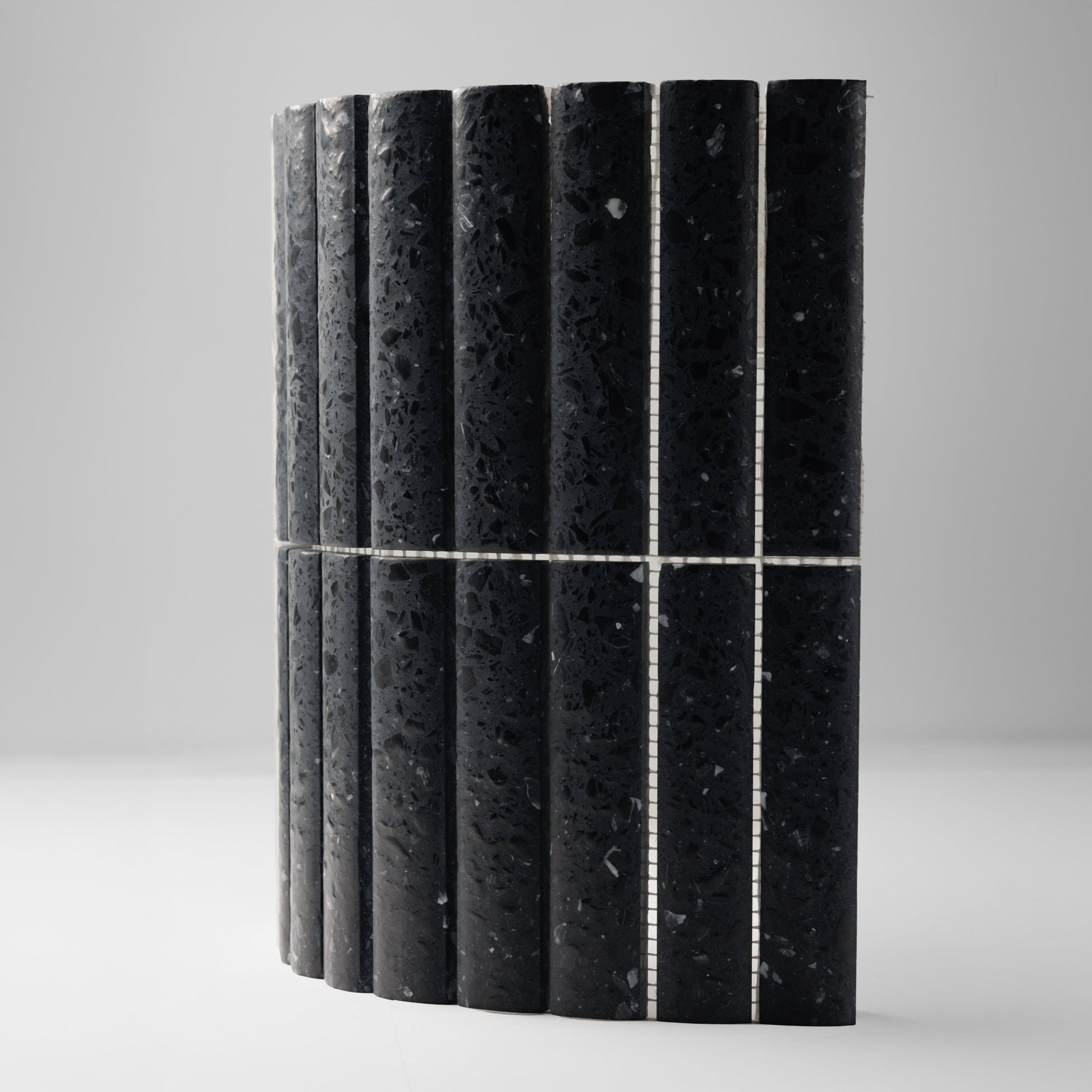 Fluted Volcano Black Terrazzo Mosaic Tile - Cemento Collection