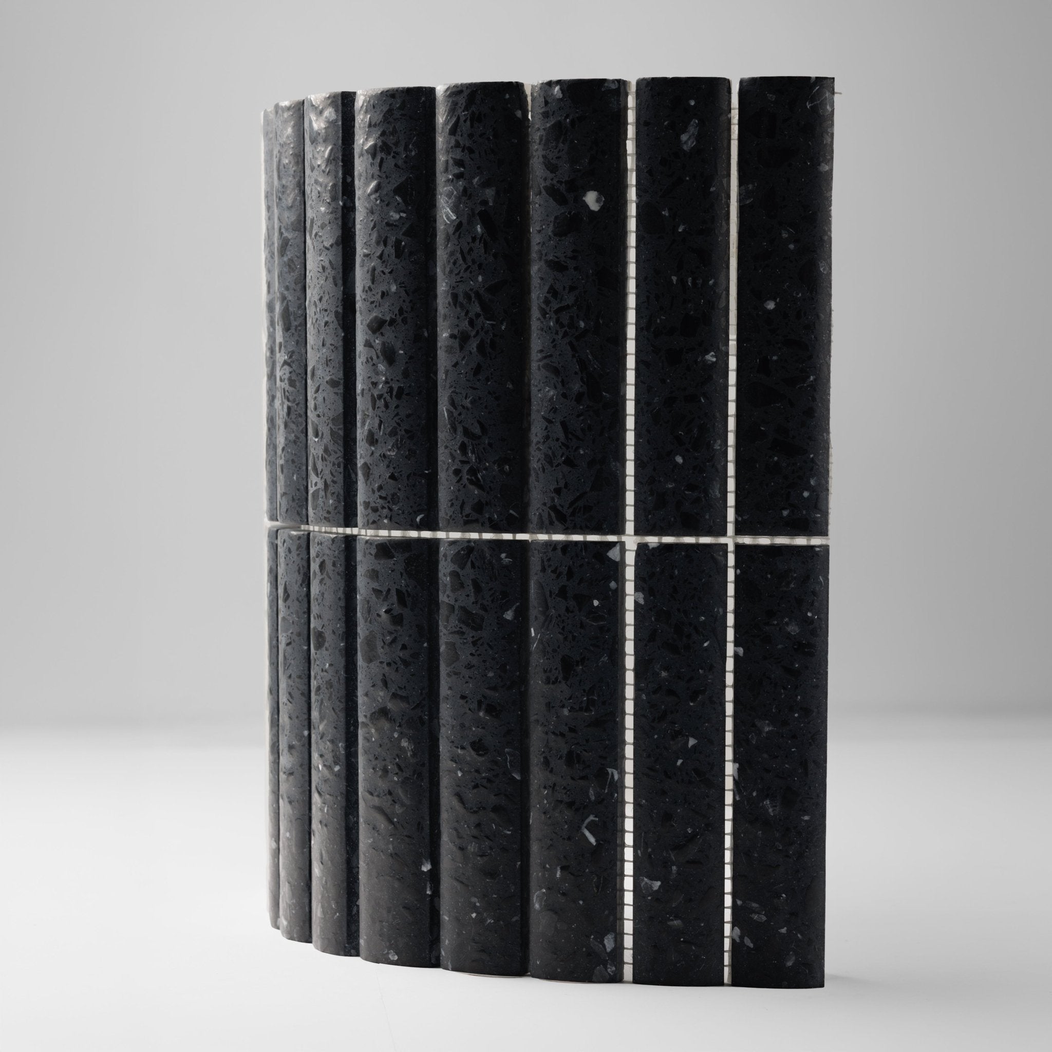Fluted Volcano Black Terrazzo Mosaic Tile - Cemento Collection