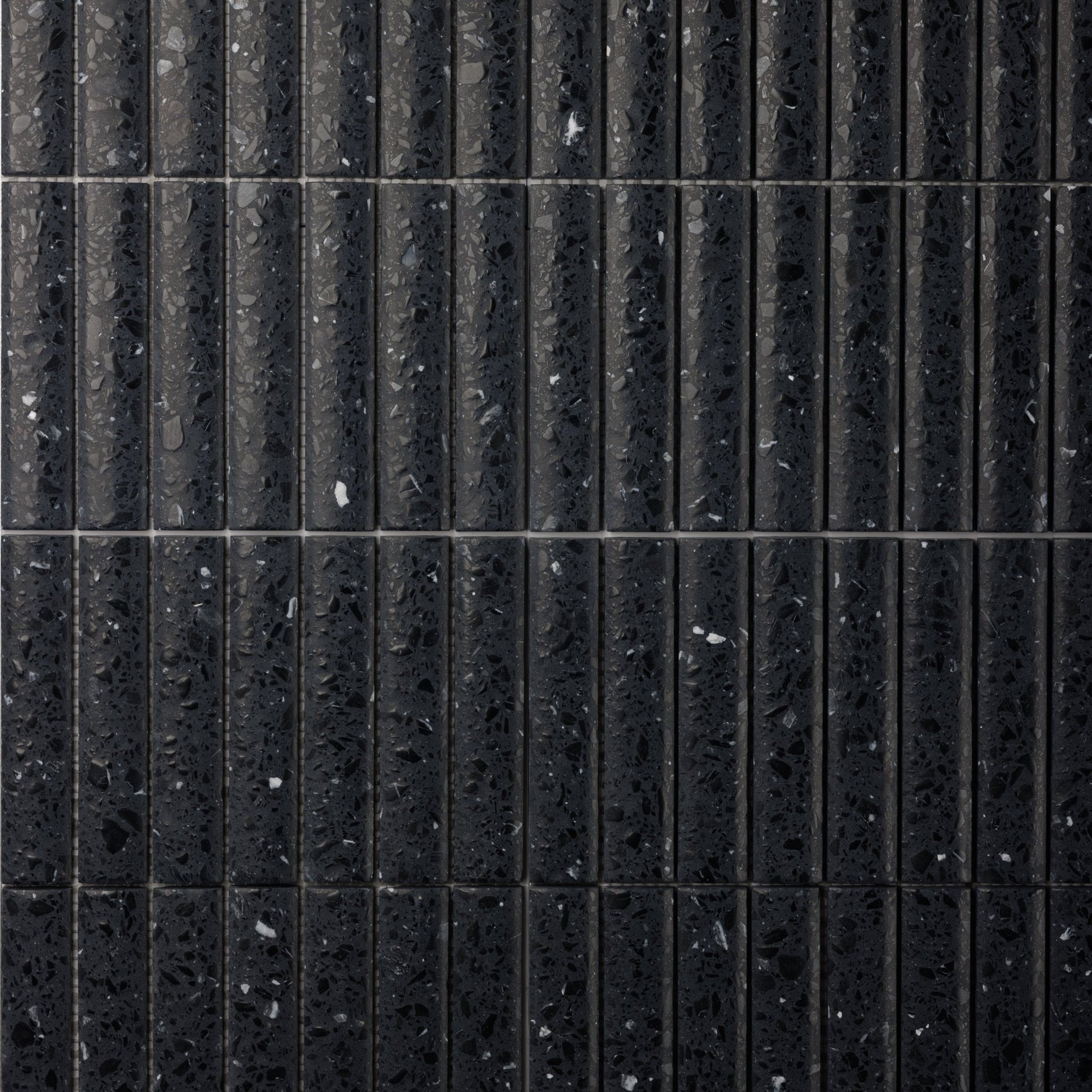 Fluted Volcano Black Terrazzo Mosaic Tile - Cemento Collection