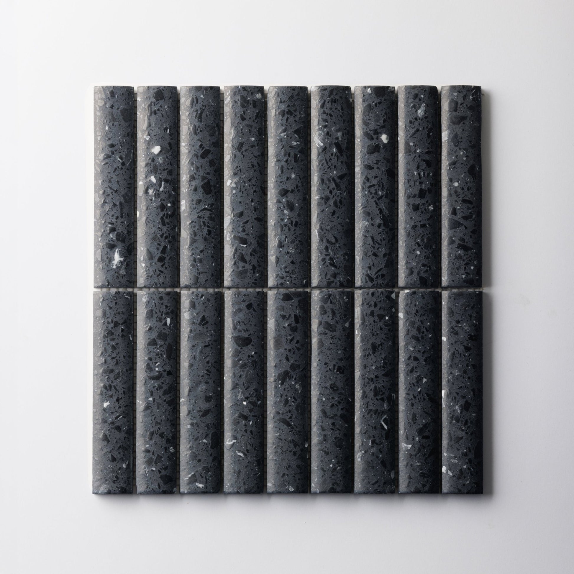 Fluted Volcano Black Terrazzo Mosaic Tile - Cemento Collection