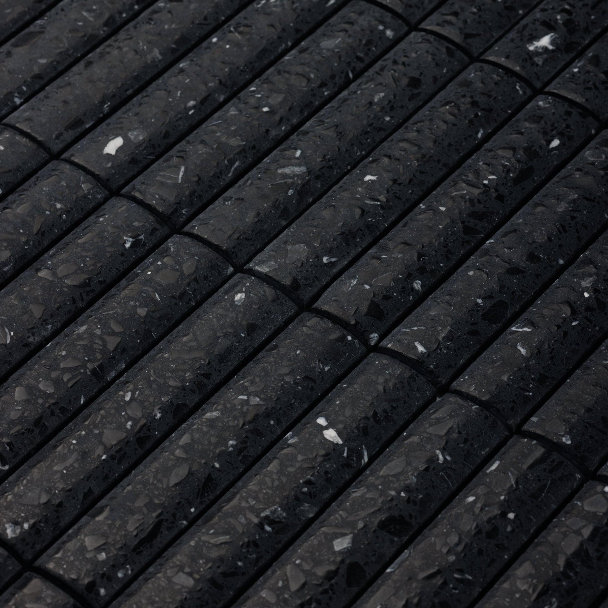 Fluted Volcano Black Terrazzo Mosaic Tile - Cemento Collection