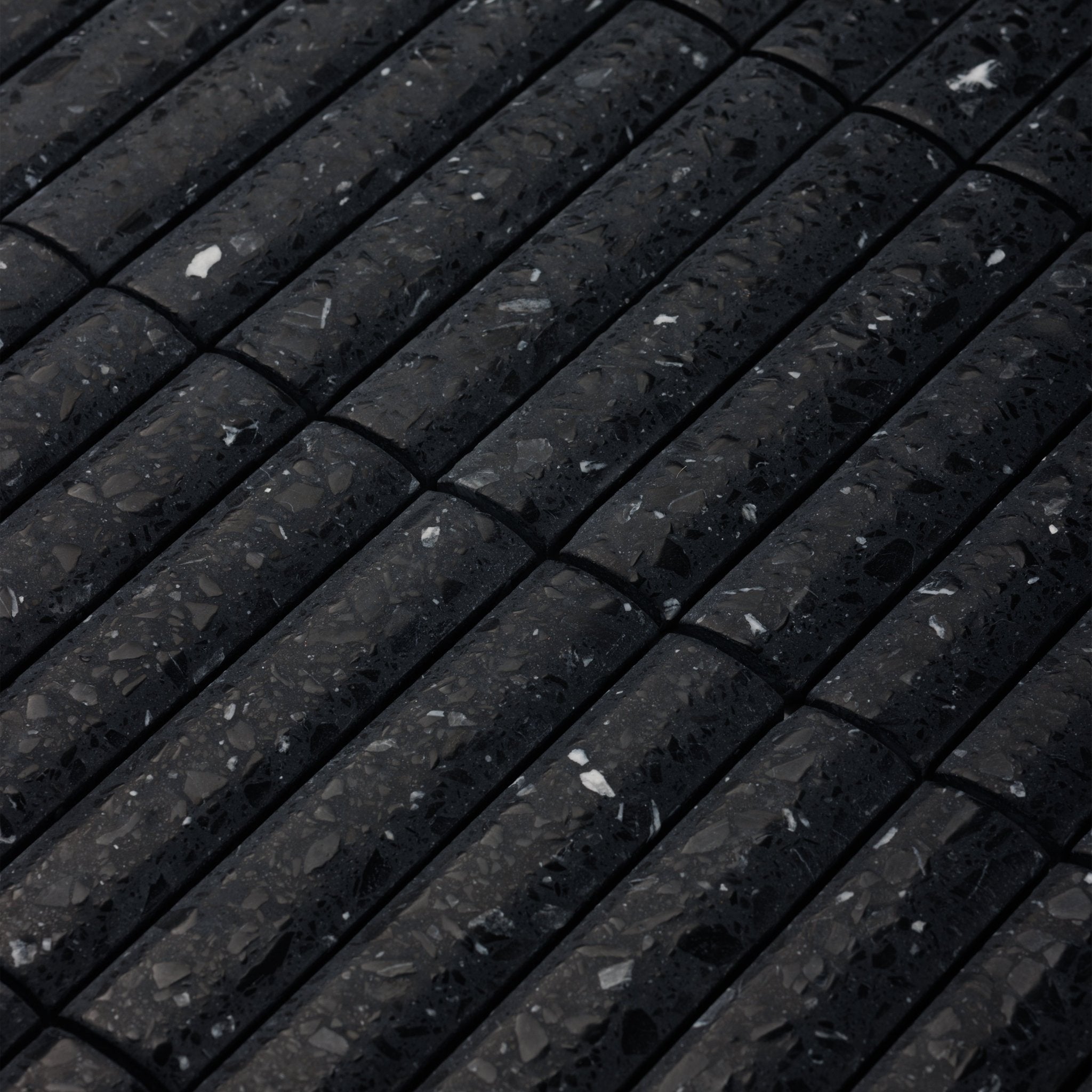 Fluted Volcano Black Terrazzo Mosaic Tile - Cemento Collection