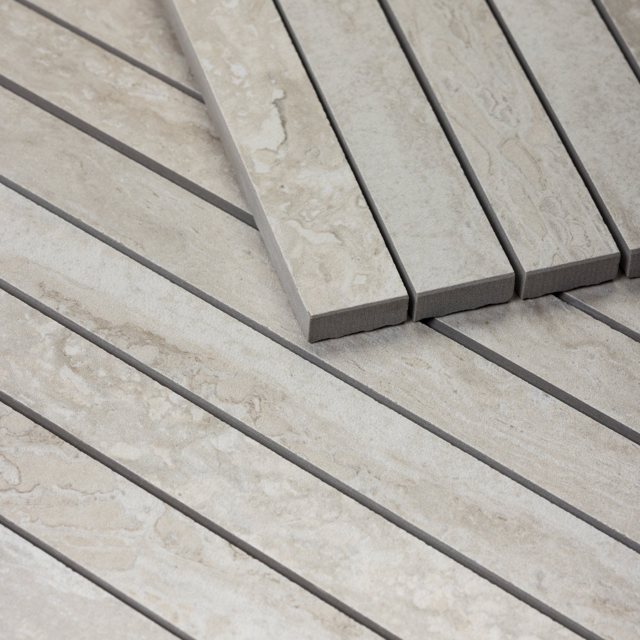 Grey Travertine 1x48 Strip Porcelain Tile - Cemento Collection