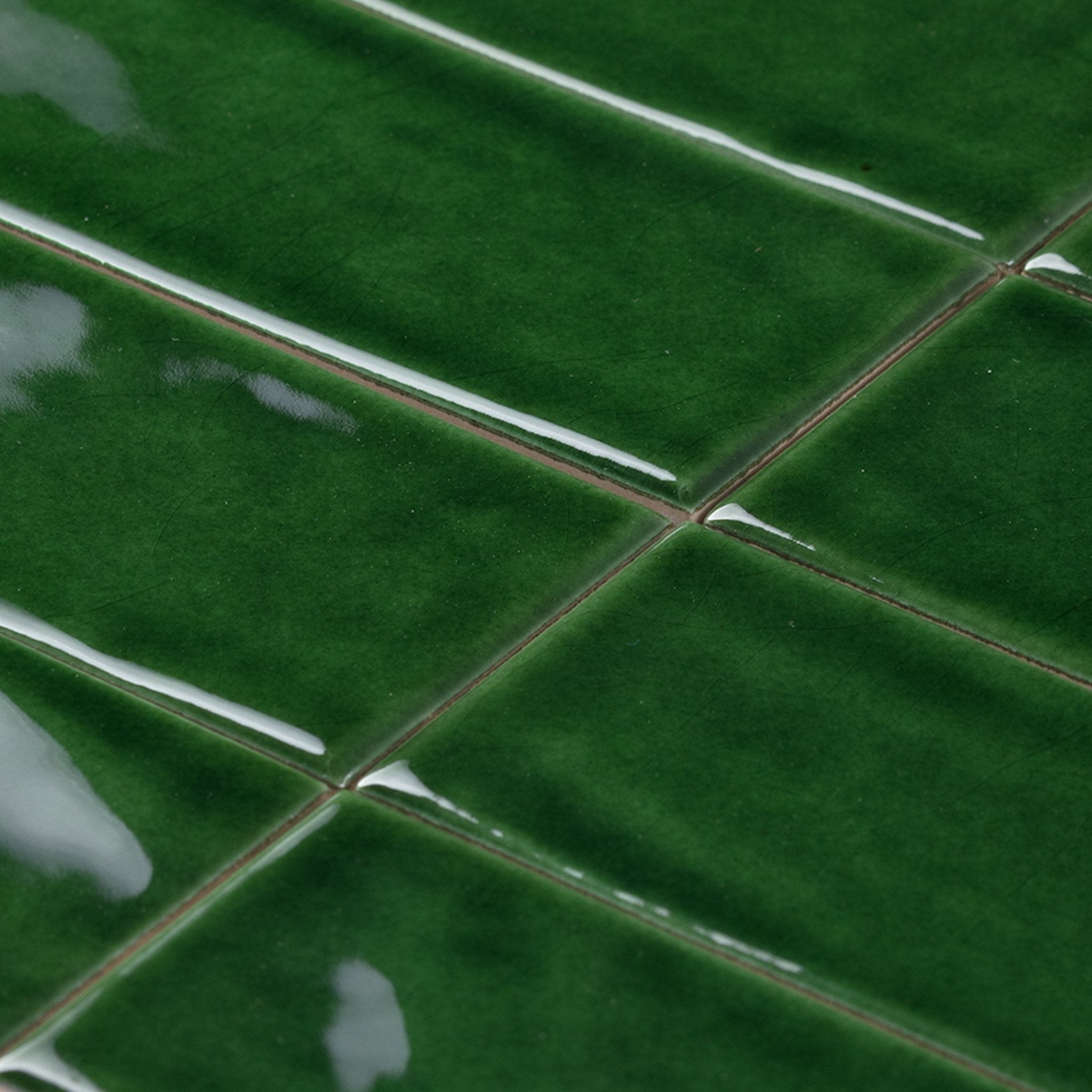 Handmade 2x8 Emerald Green Glossy Undulated Subway Tile | Cemento