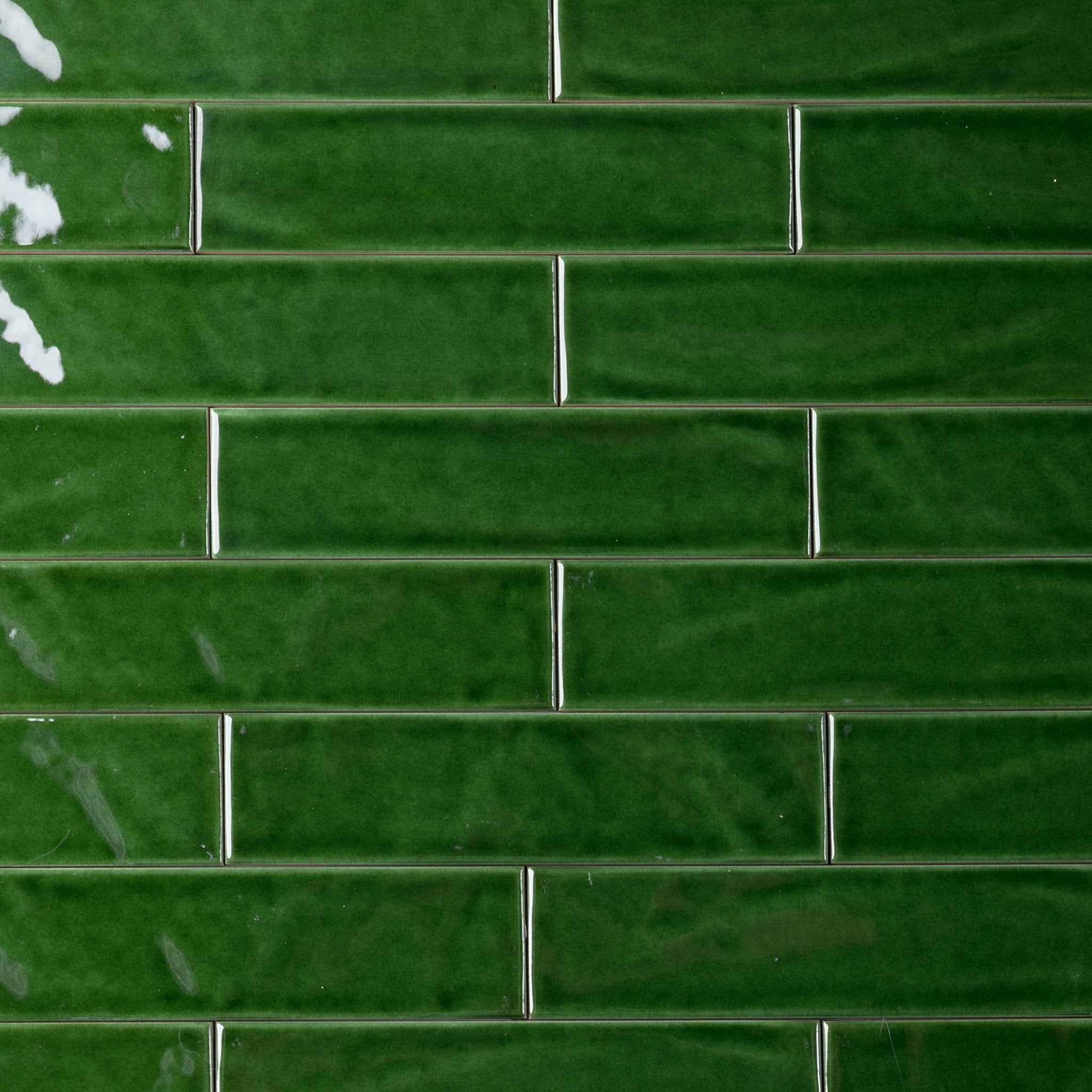 Handmade 2x8 Emerald Green Glossy Undulated Subway Tile | Cemento
