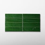 Handmade 2x8 Emerald Green Glossy Undulated Subway Tile