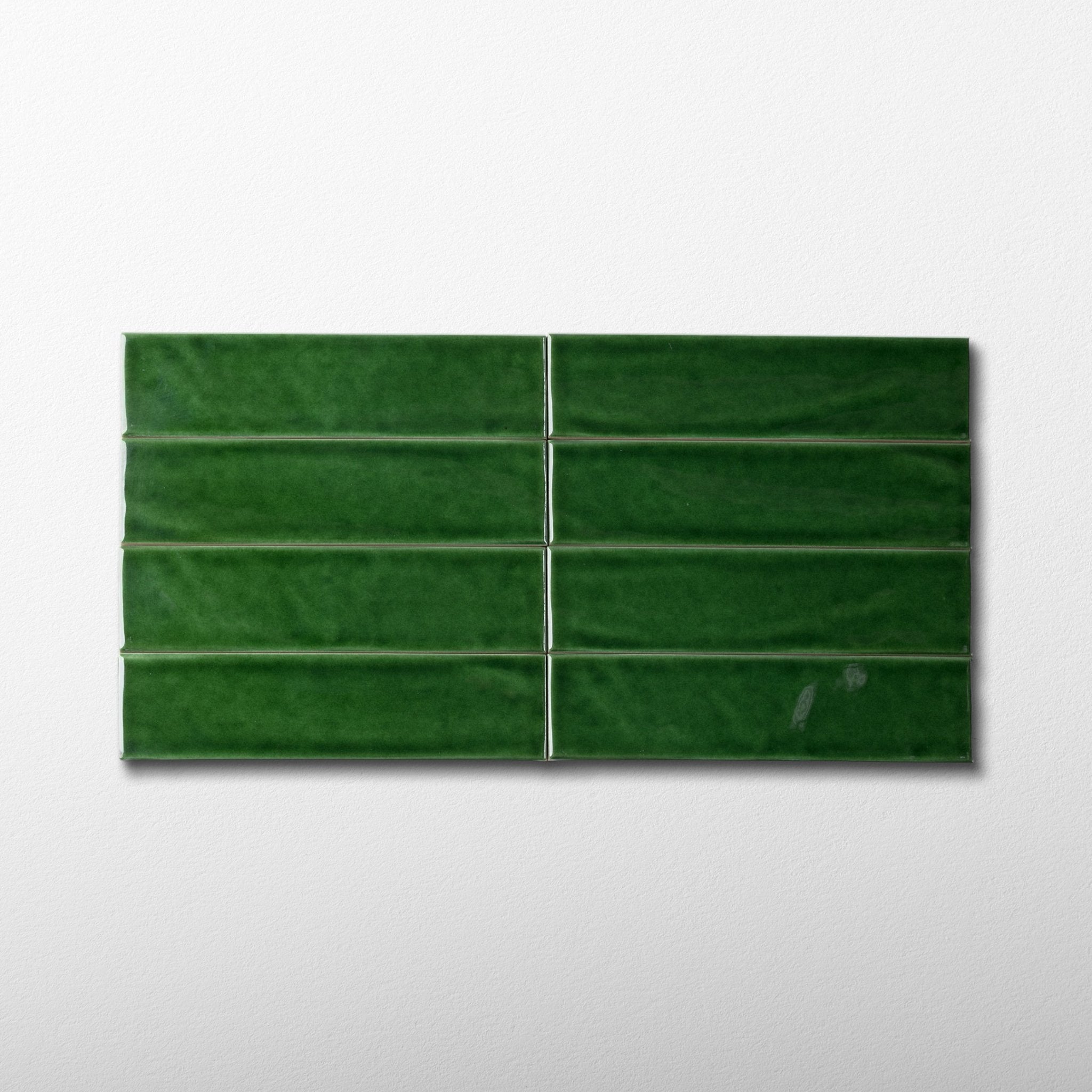 Handmade 2x8 Emerald Green Glossy Undulated Subway Tile