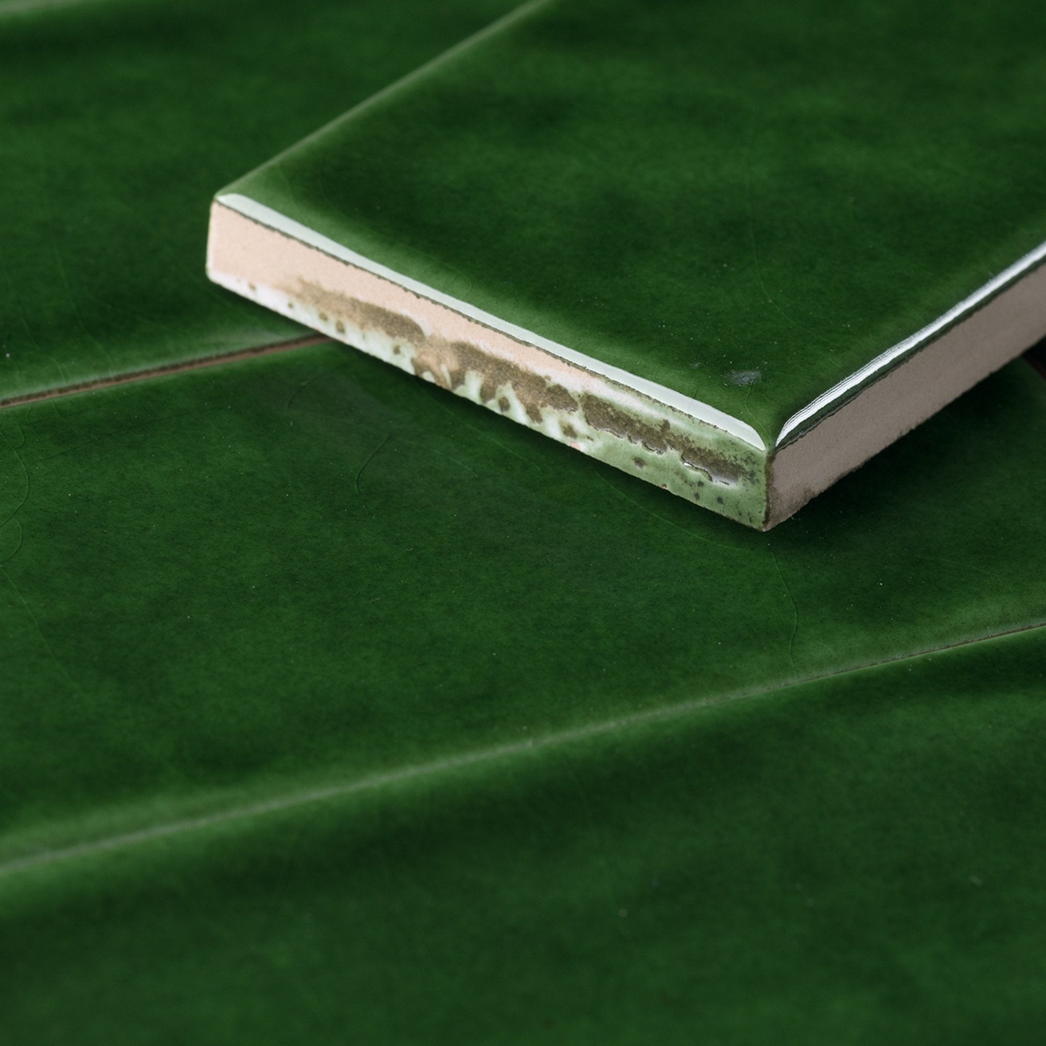 Handmade 2x8 Emerald Green Glossy Undulated Subway Tile | Cemento