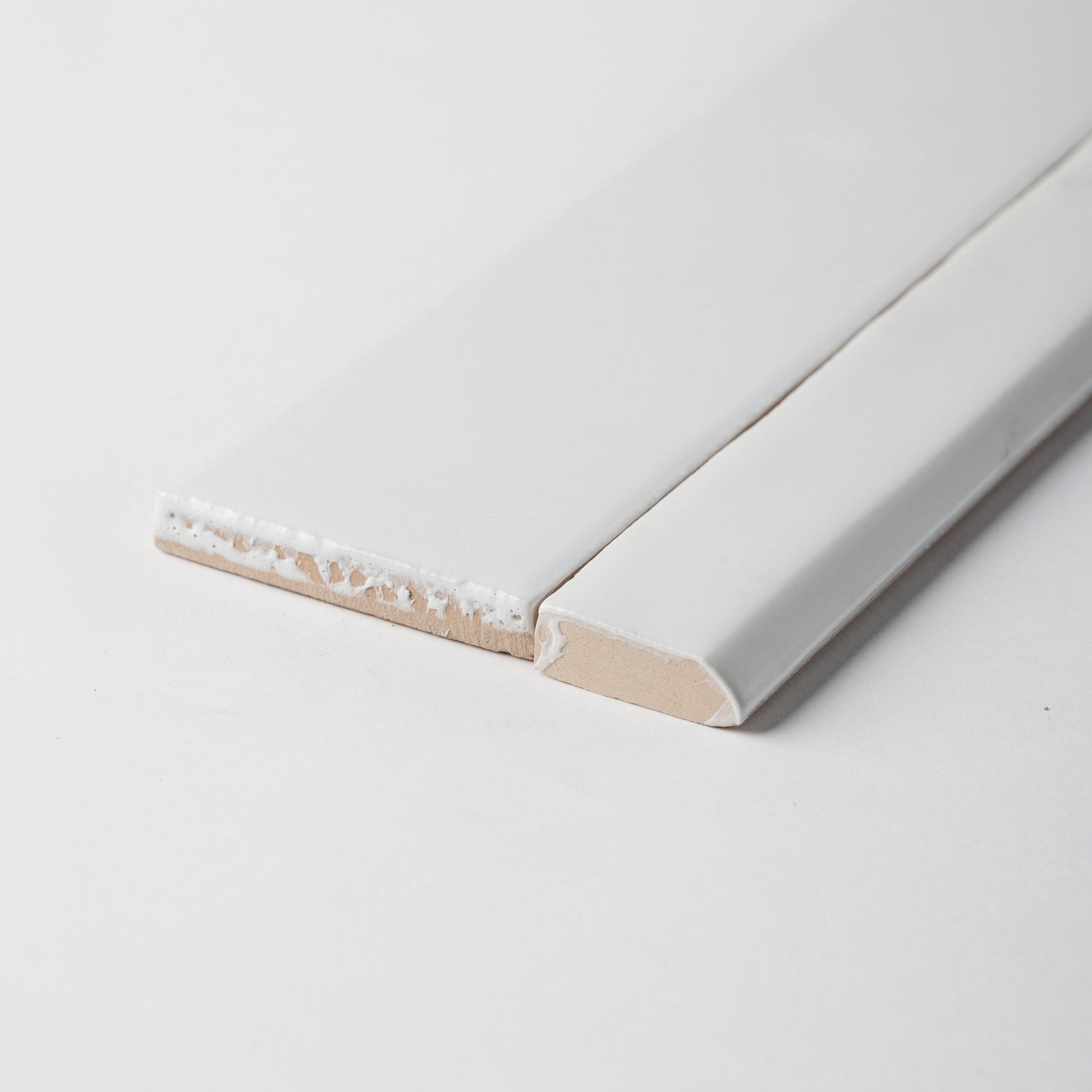 Handmade 3/4x10 Snow White Matte Bullnose Pencil Trim - Cemento Collection