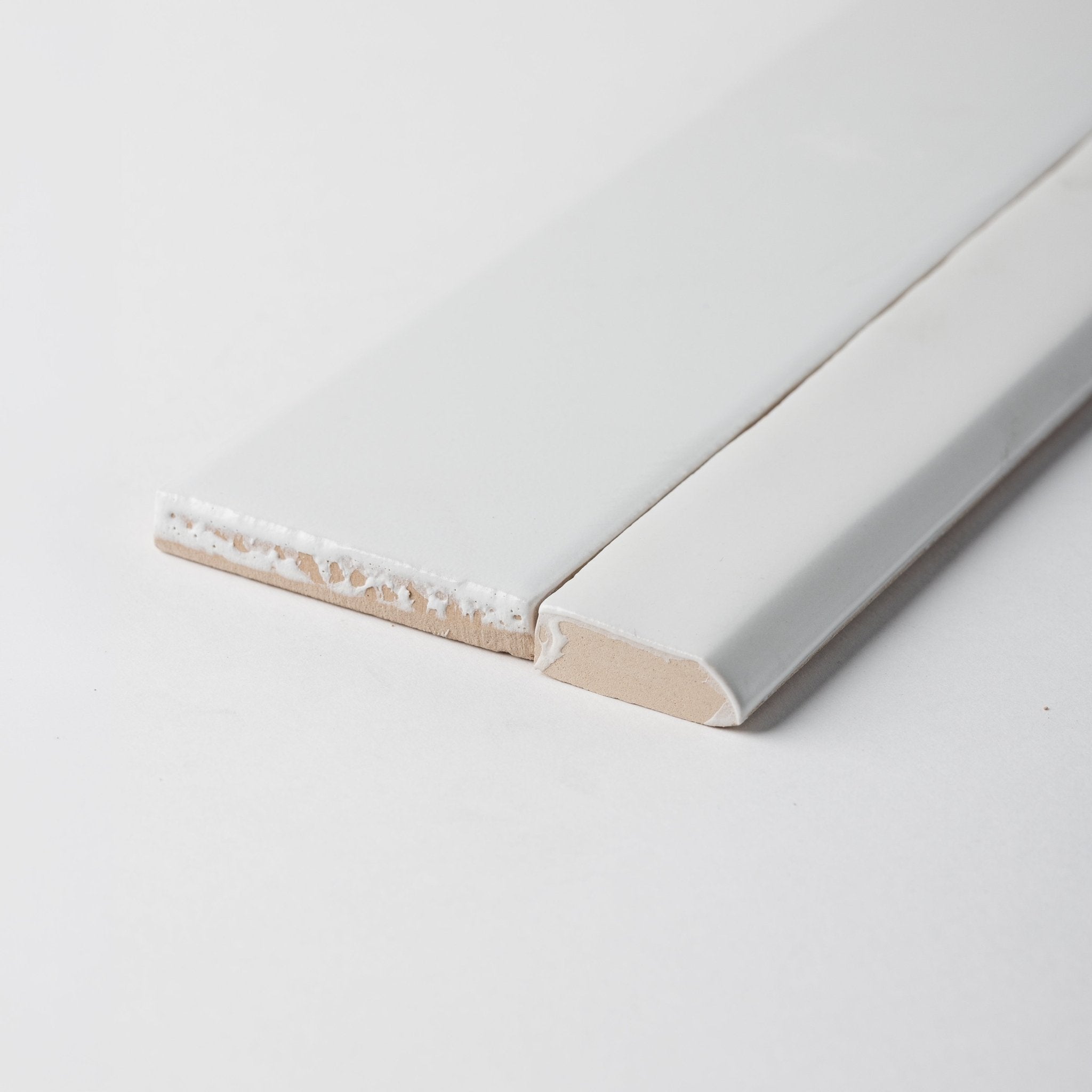 Handmade 3/4x10 Snow White Matte Bullnose Pencil Trim - Cemento Collection