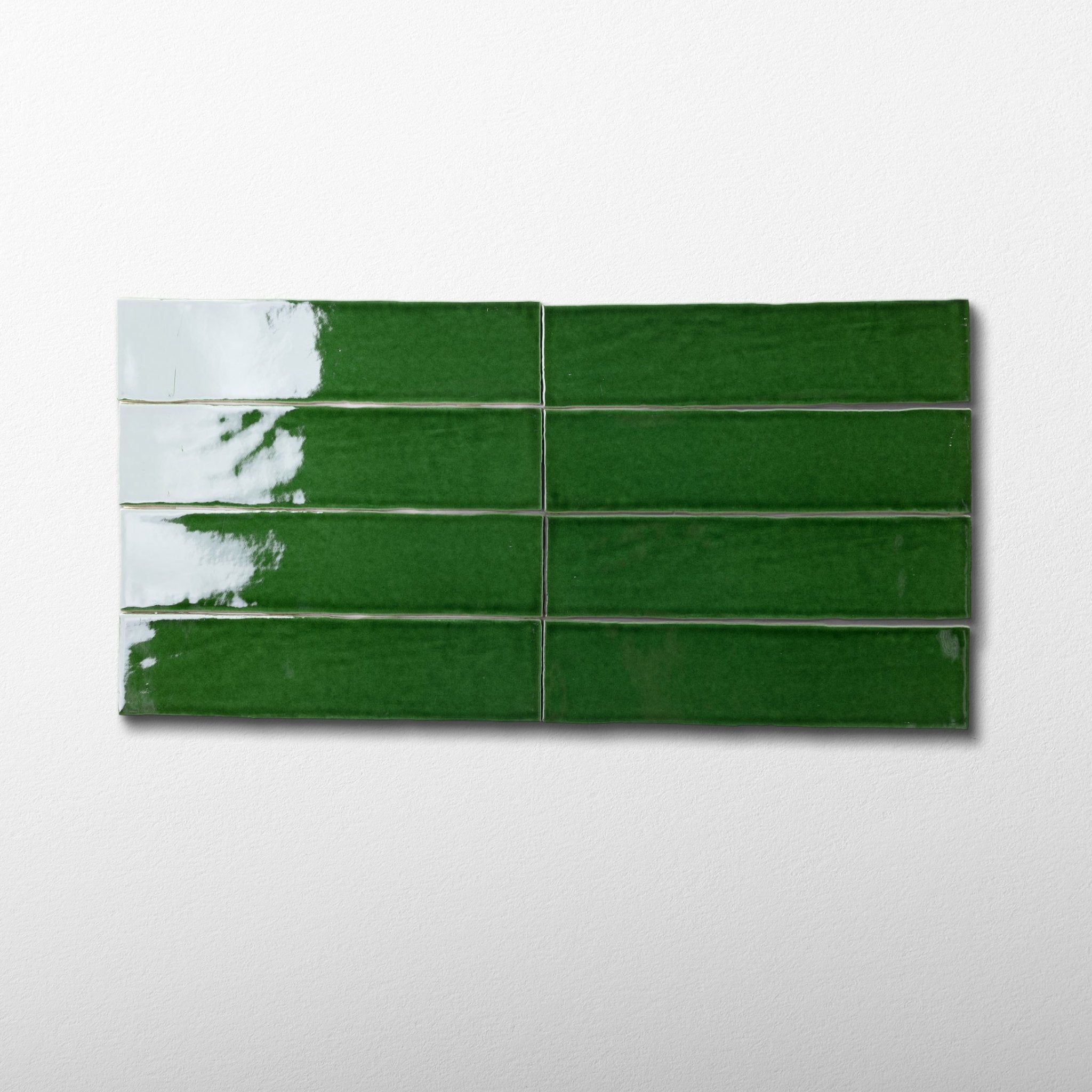 Handmade 3x12 Emerald Green Glossy Undulated Subway Tile