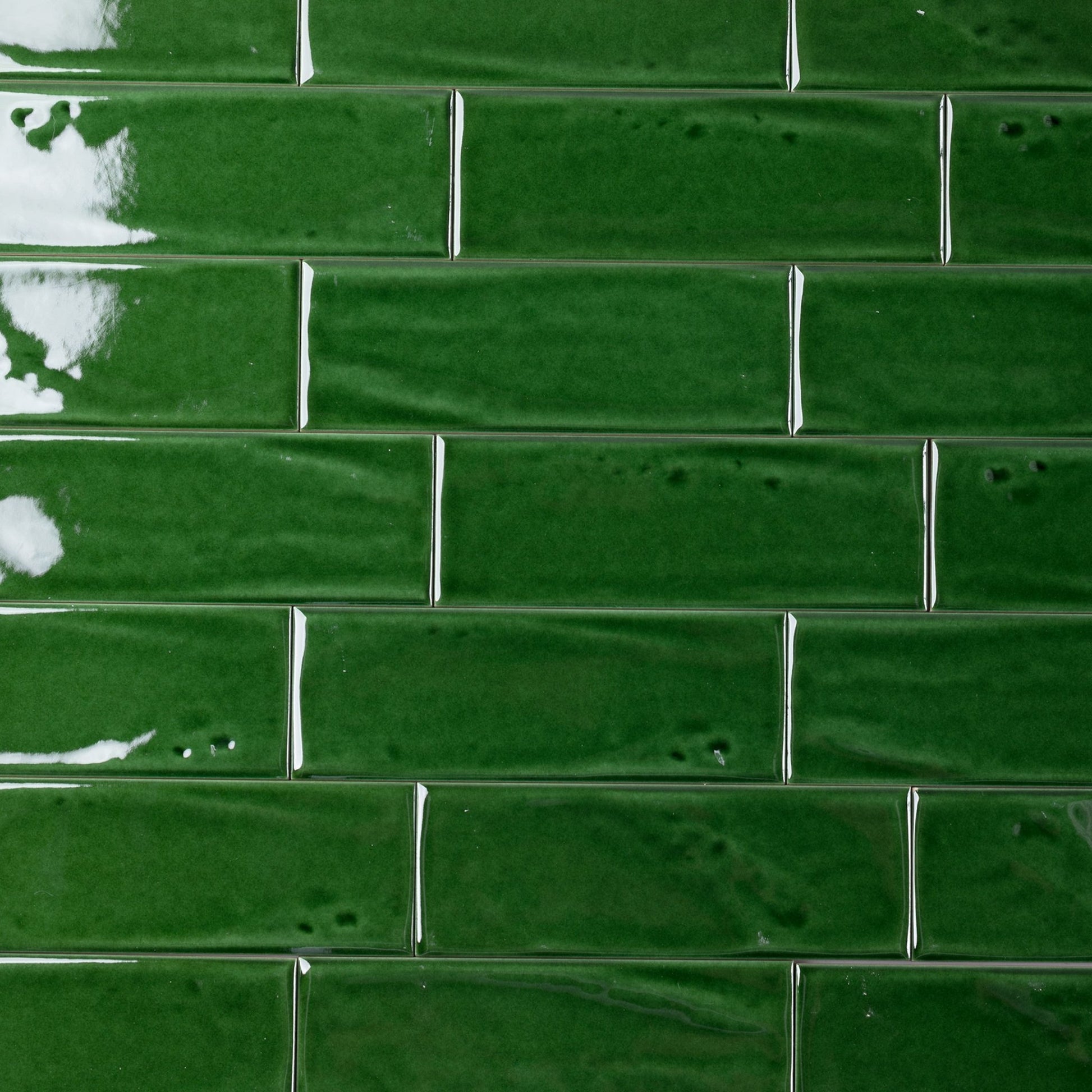 3x8 Emerald Green Glossy Undulated Subway Tile