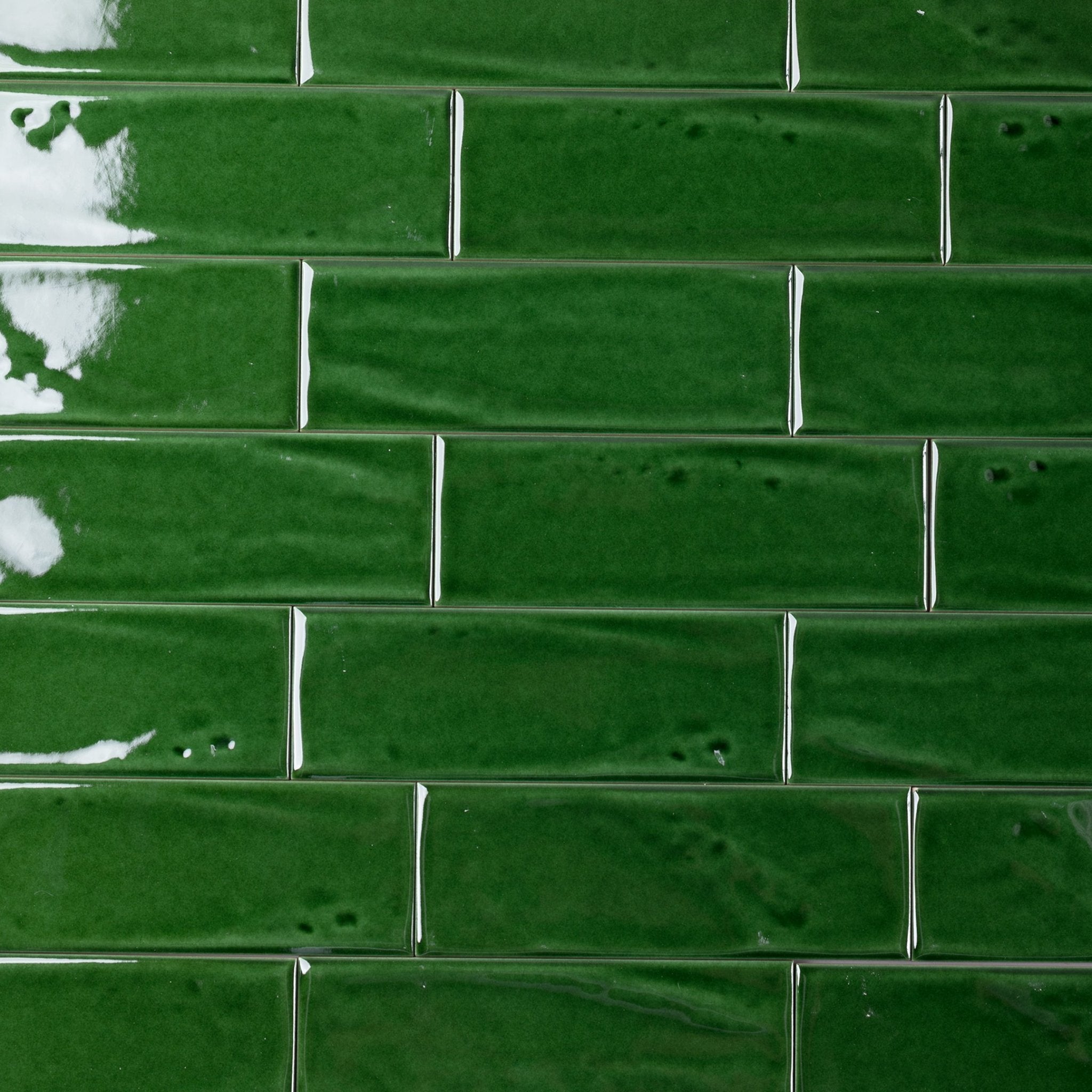 3x8 Emerald Green Glossy Undulated Subway Tile