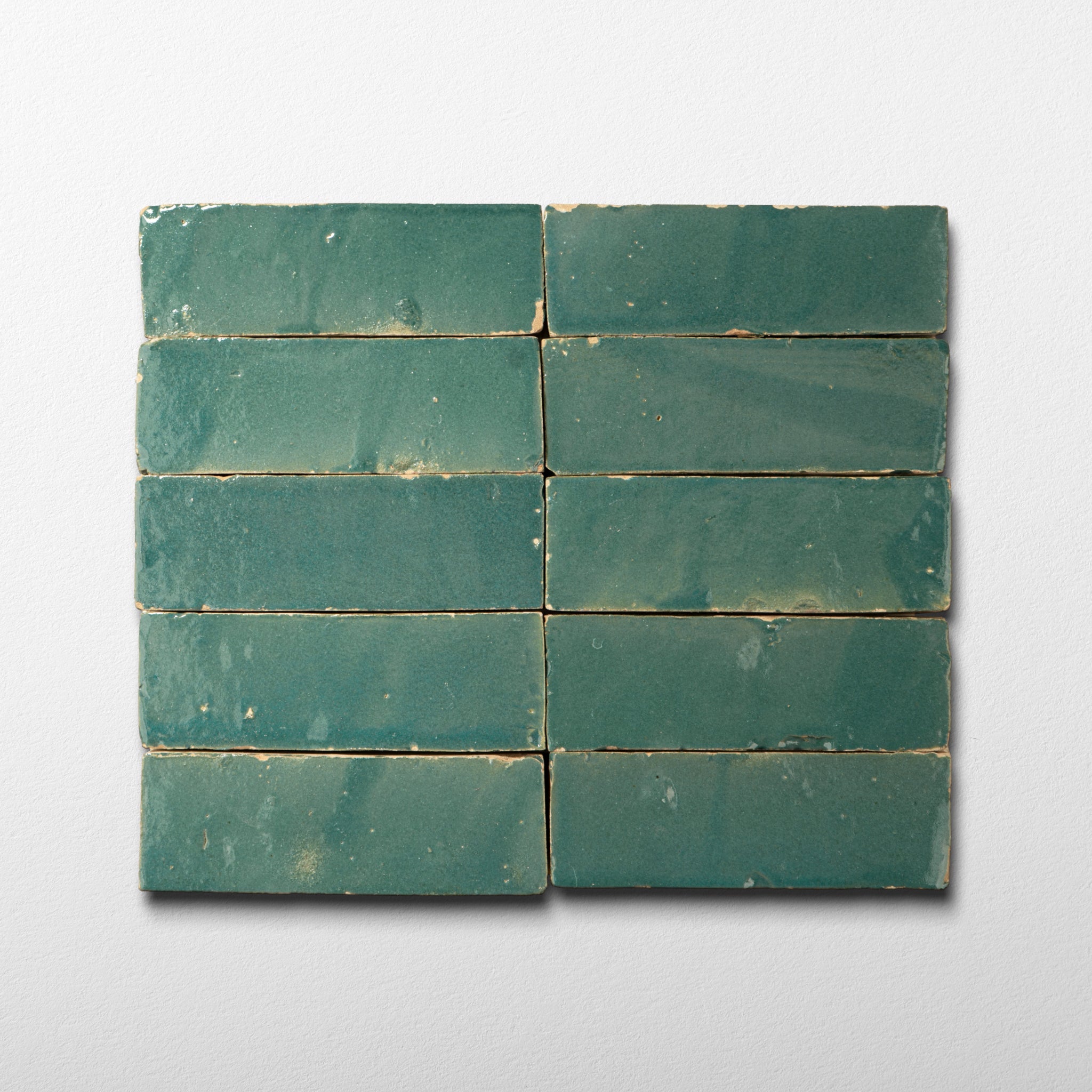 Handmade Moroccan Zellige 2x6 Aquamarine Green Bejmat Terracotta