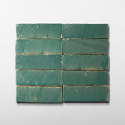 Handmade Moroccan Zellige 2x6 Aquamarine Green Terracotta Tile - Cemento Collection