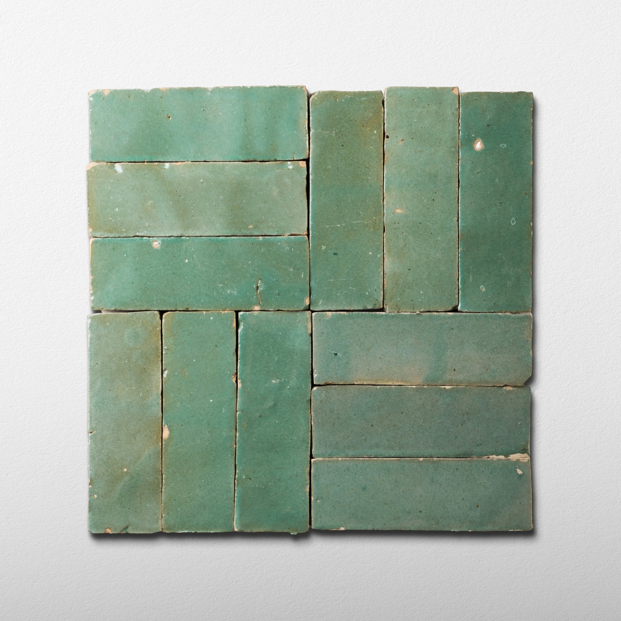 Handmade Moroccan Zellige 2x6 Asparagus Green Bejmat Terracotta