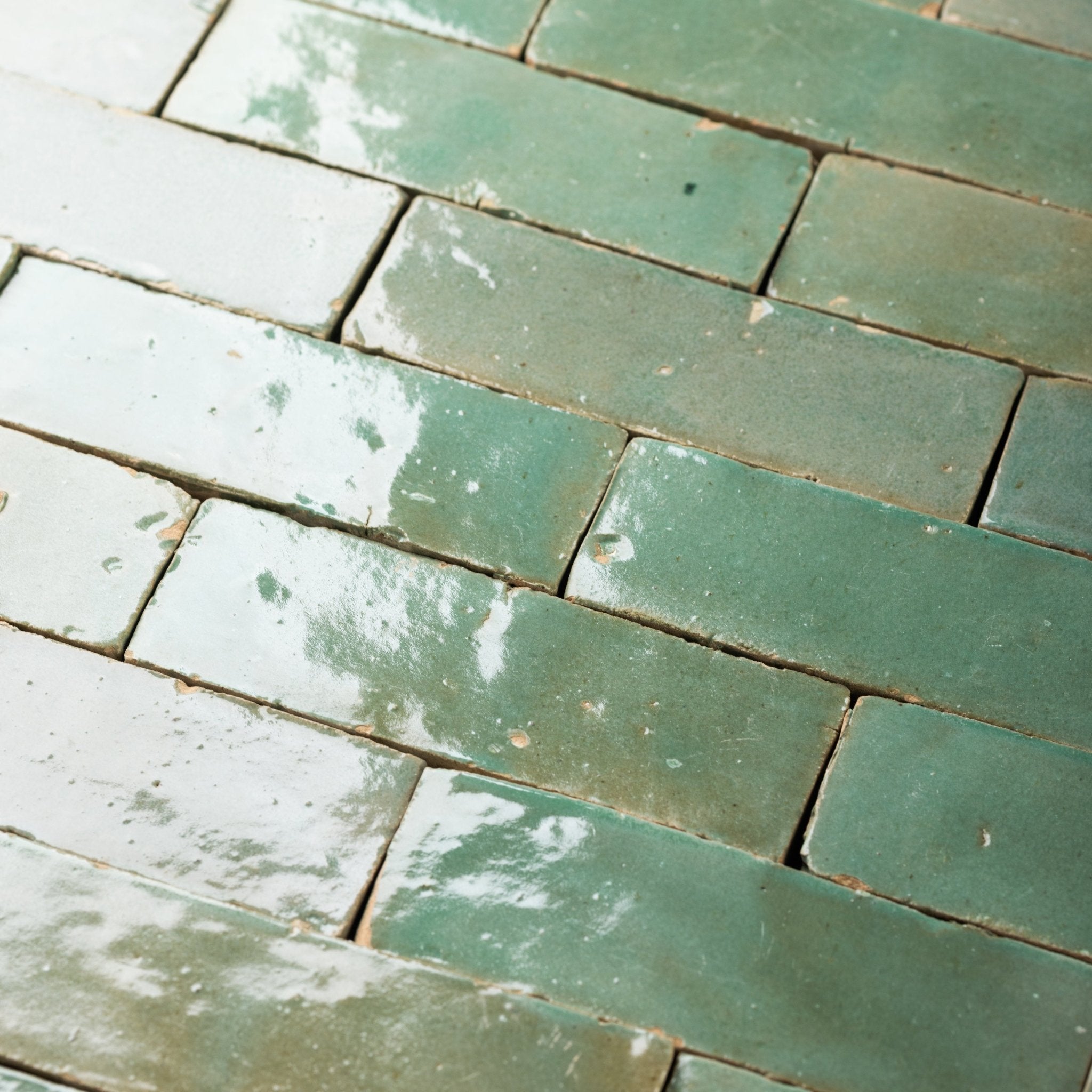 Handmade Moroccan Zellige 2x6 Asparagus Green Bejmat Terracotta Tile - Cemento Collection
