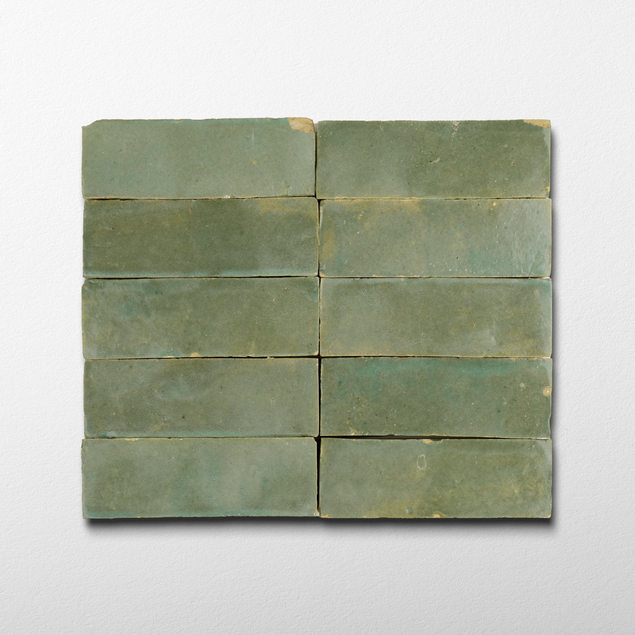 Handmade Moroccan Zellige 2x6 Asparagus Green Bejmat Terracotta