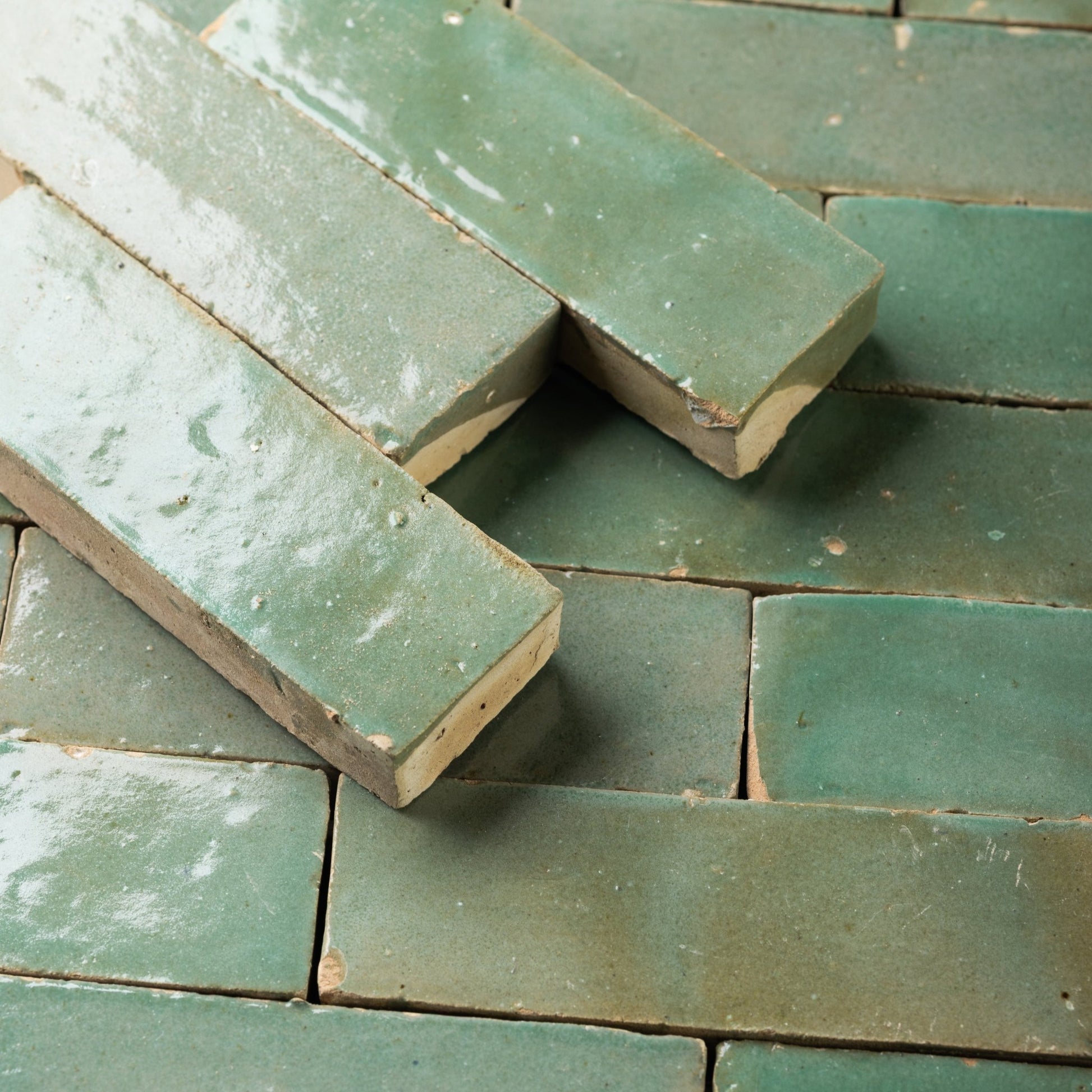 Handmade Moroccan Zellige 2x6 Asparagus Green Bejmat Terracotta Tile - Cemento Collection