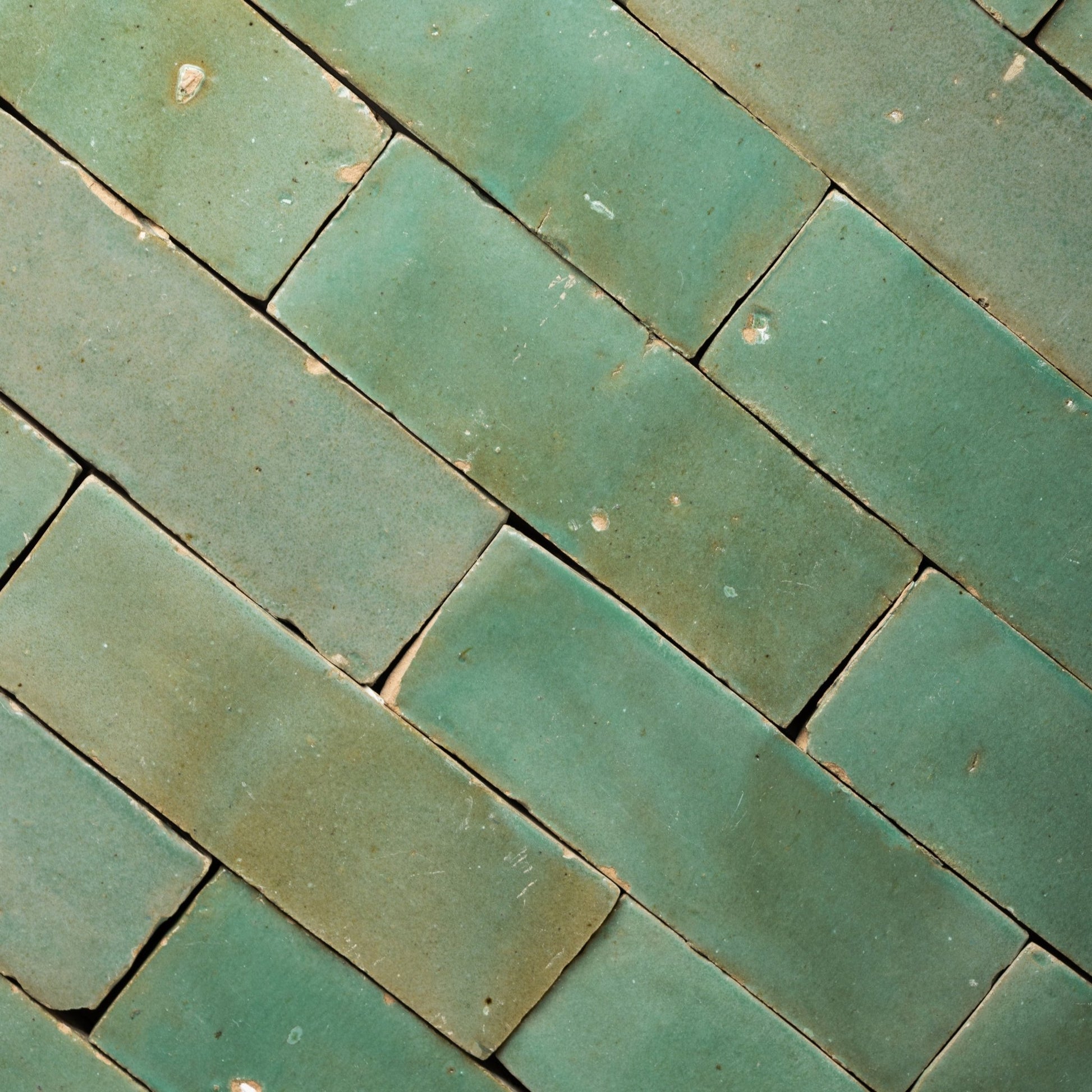 Handmade Moroccan Zellige 2x6 Asparagus Green Bejmat Terracotta Tile - Cemento Collection