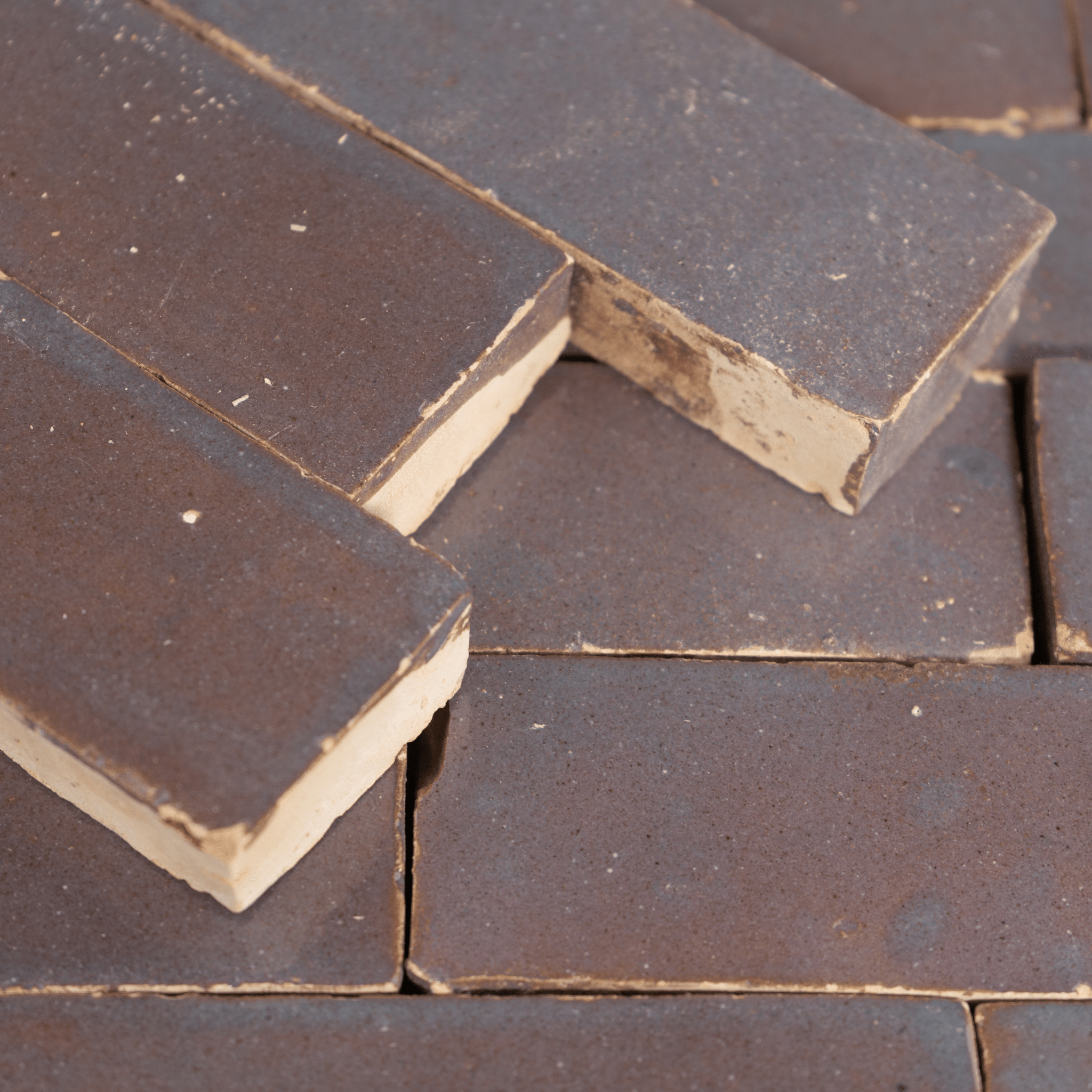 Handmade Moroccan Zellige 2x6 Aubergine Bejmat Terracotta Tile - Cemento Collection