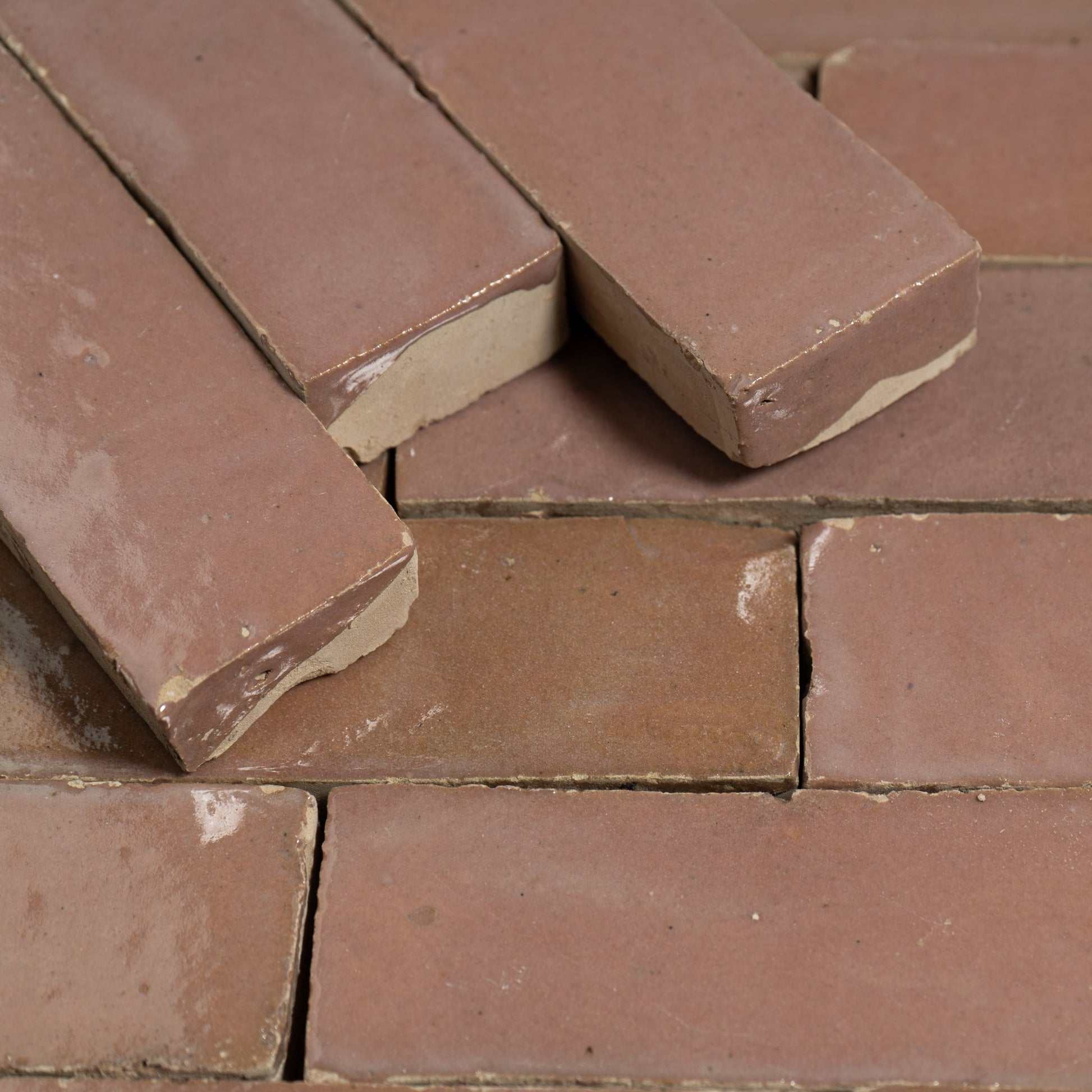 Handmade Moroccan Zellige 2x6 Bejmat Blush Pink Terracotta Tile - Cemento Collection
