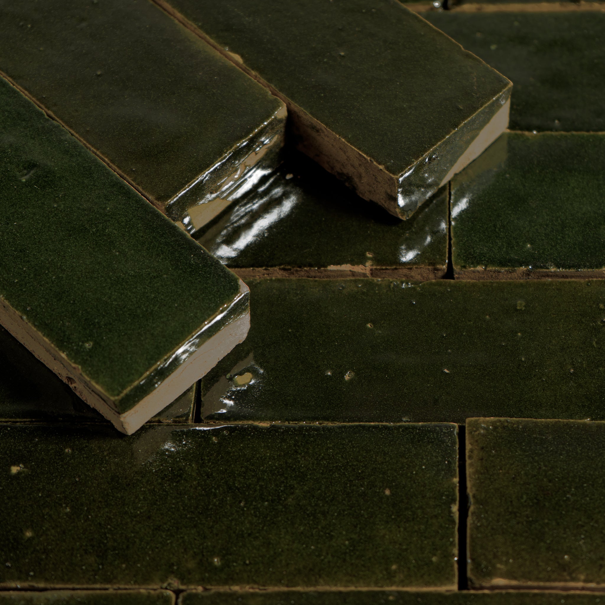 Handmade Moroccan Zellige 2x6 Bejmat Kalamata Green Terracotta