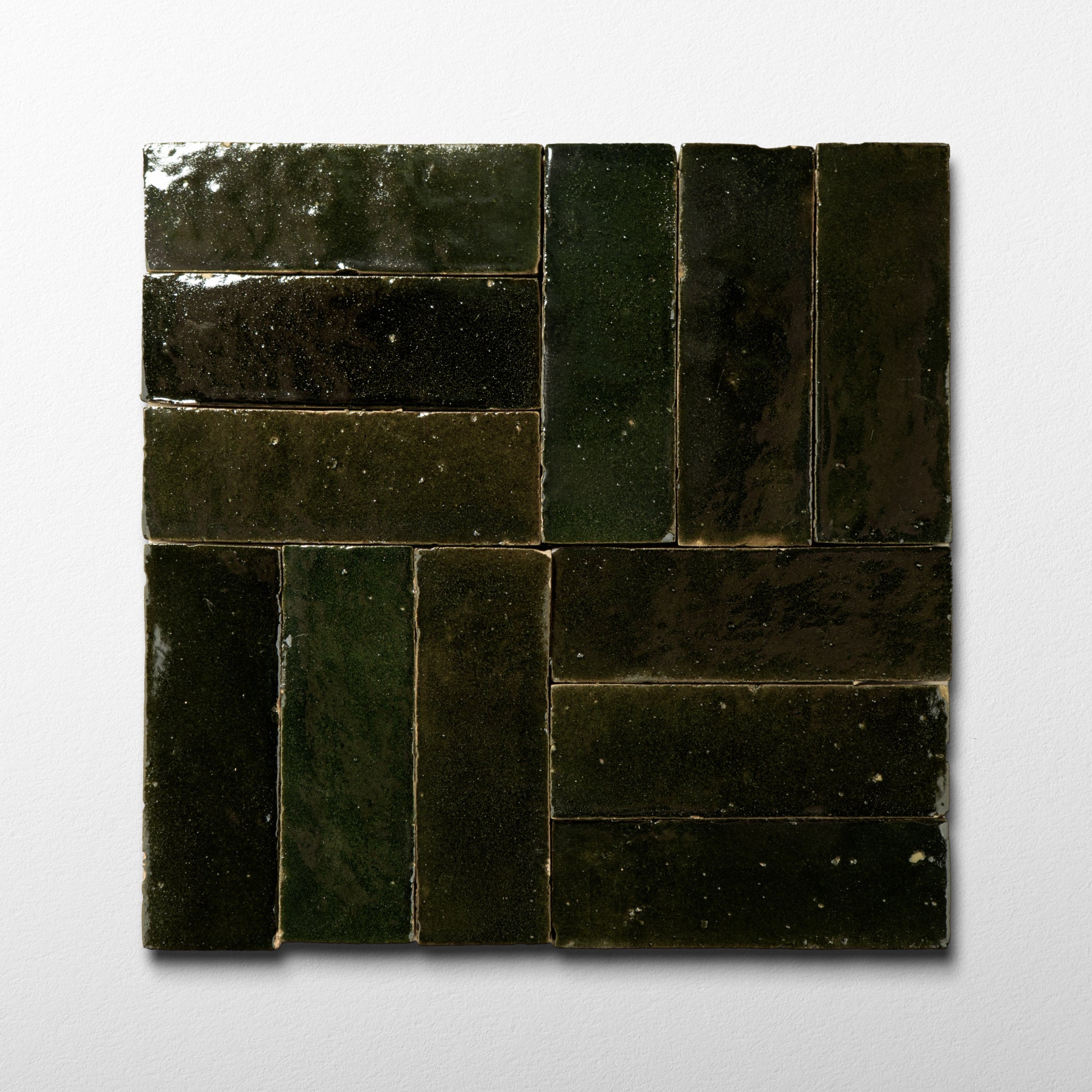 Handmade Moroccan Zellige 2x6 Bejmat Kalamata Green Terracotta