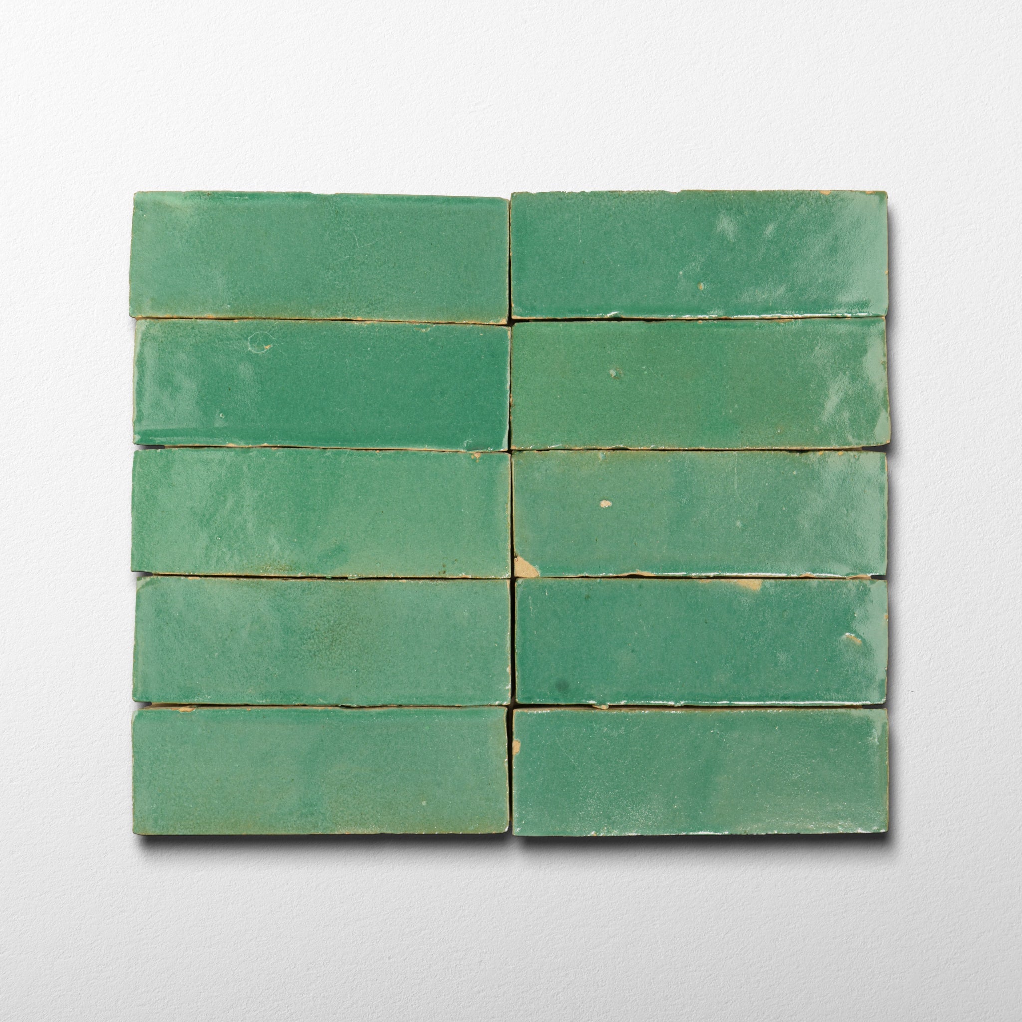 Handmade Moroccan Zellige 2x6 Santorini Green Bejmat Terracotta