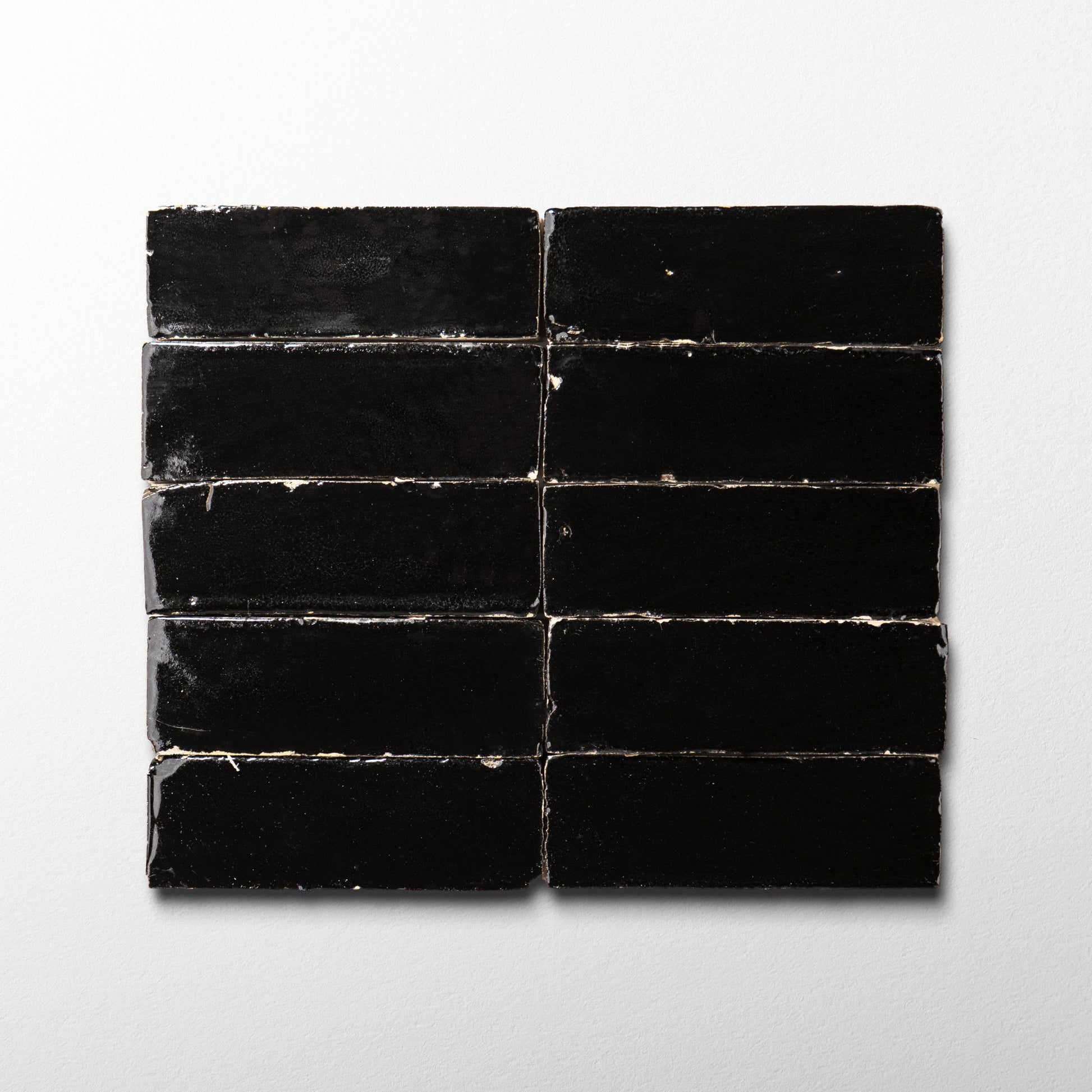 Handmade Moroccan Zellige 2x6 Black Terracotta Tile - Cemento Collection