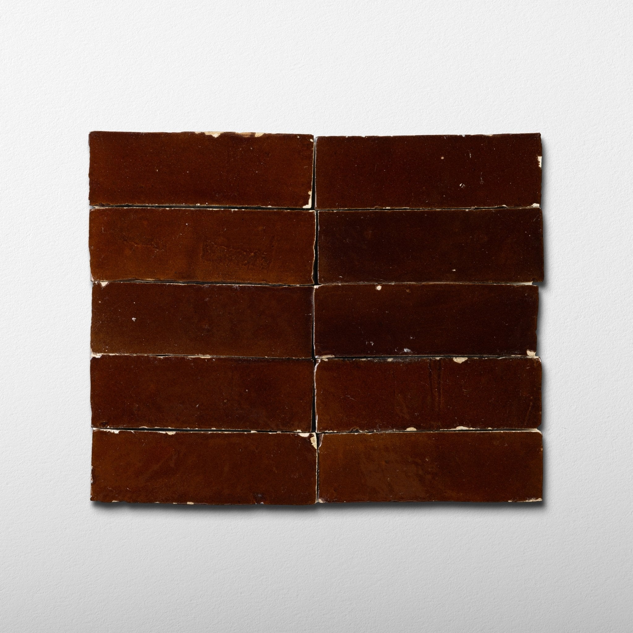 Handmade Moroccan Zellige 2x6 Chocolate Brown Bejmat Terracotta