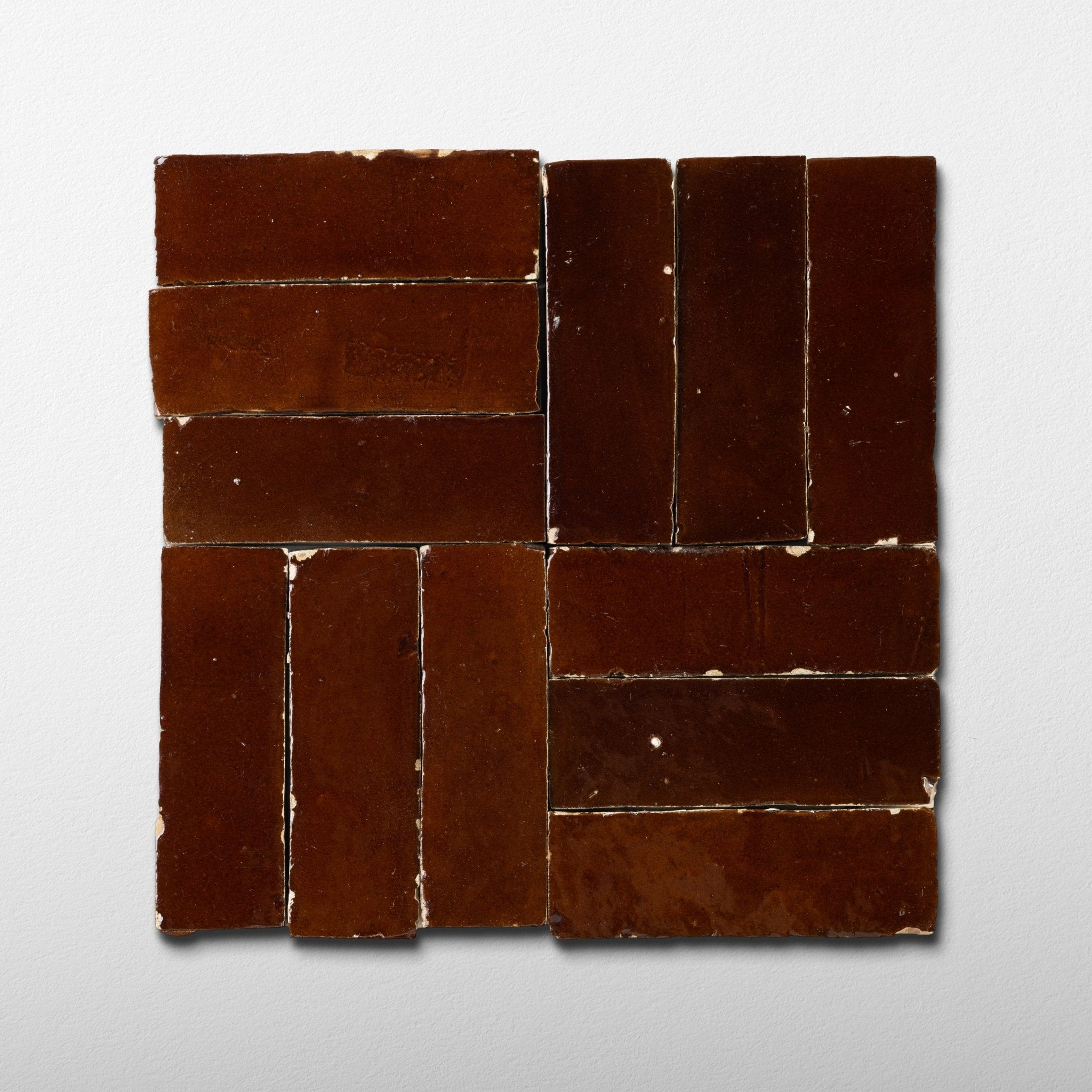 Handmade Moroccan Zellige 2x6 Chocolate Brown Bejmat Terracotta