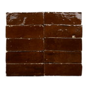 Handmade Moroccan Zellige 2x6 Chocolate Brown Bejmat Terracotta Tile - Cemento Collection