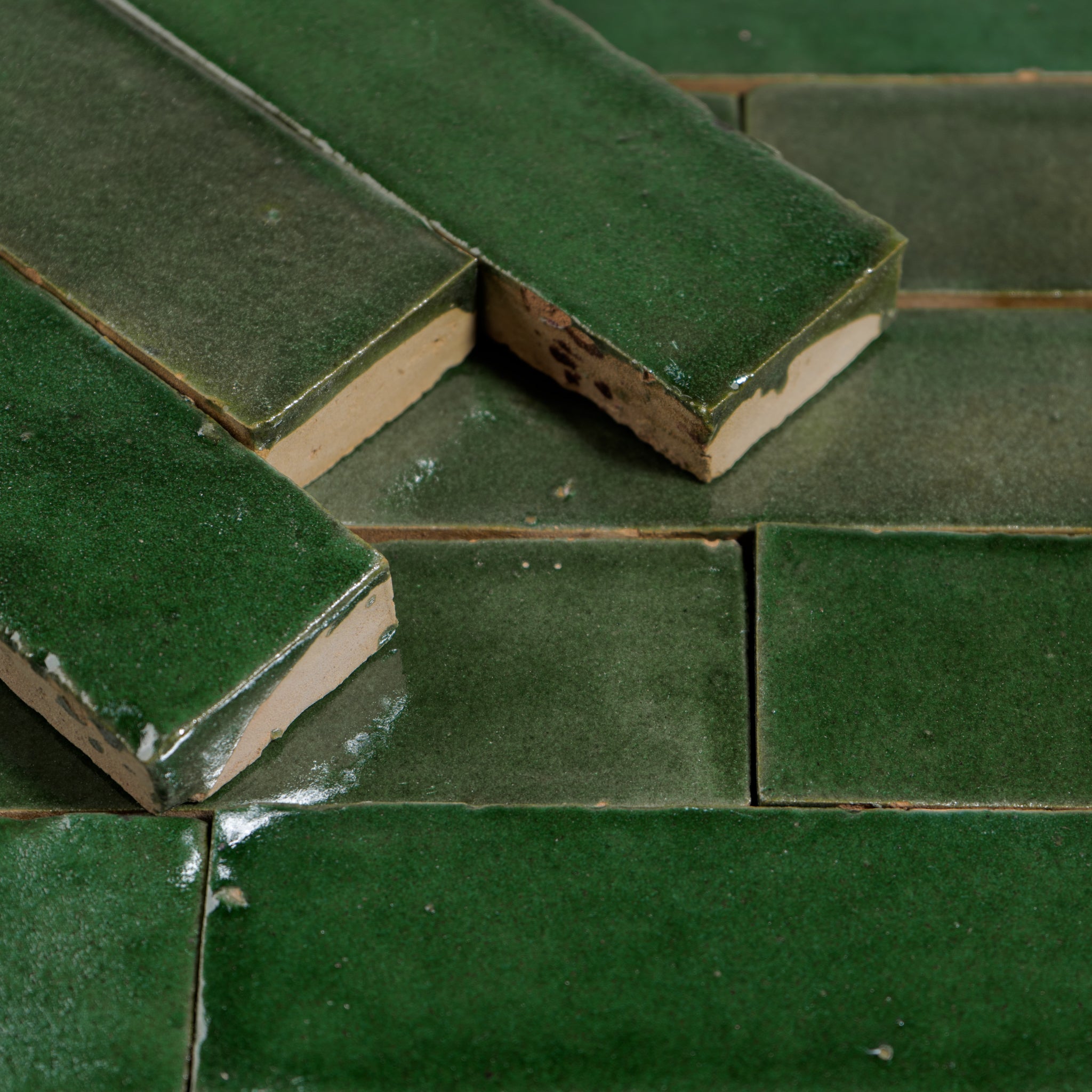 Handmade Moroccan Zellige 2x6 Emerald Green Terracotta Tile