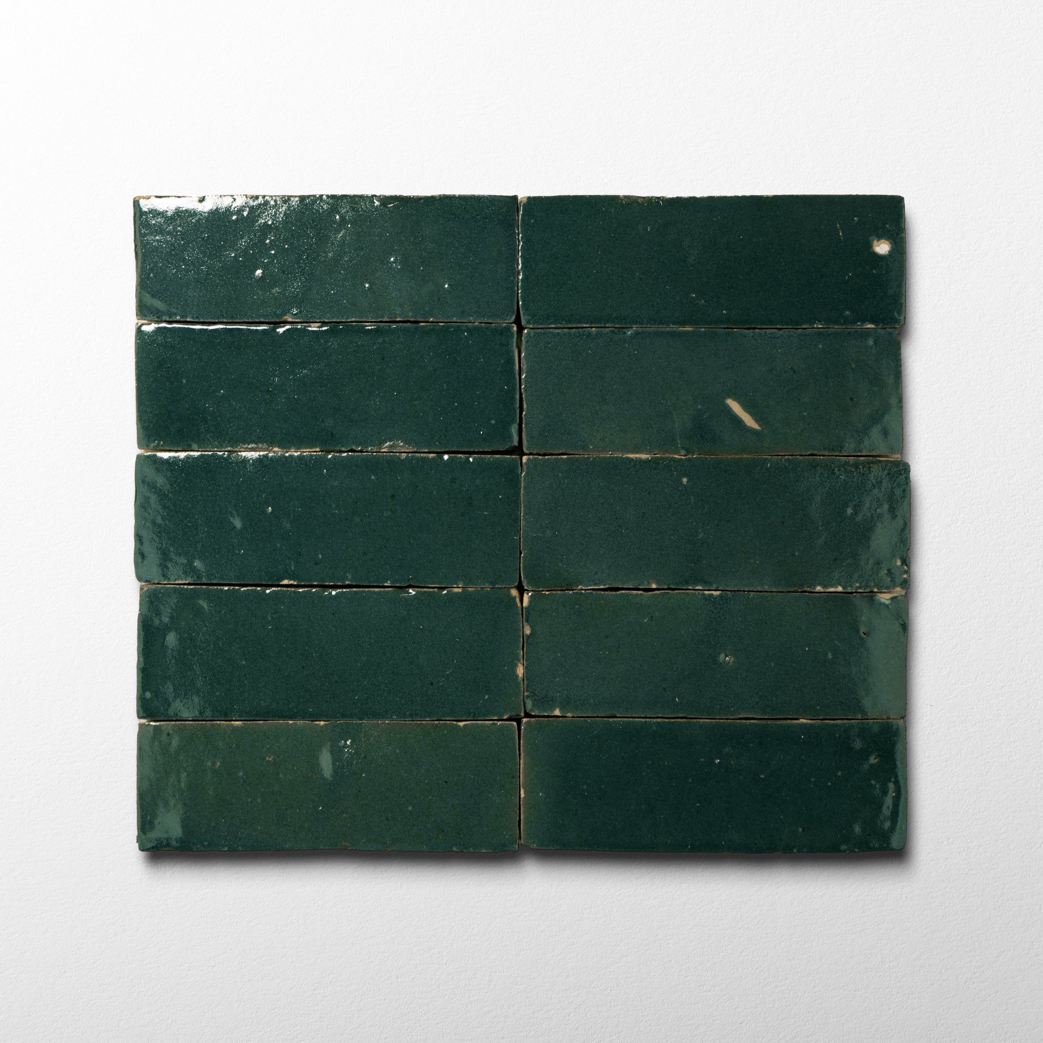 Handmade Moroccan Zellige 2x6 Indigo Green Terracotta Tile