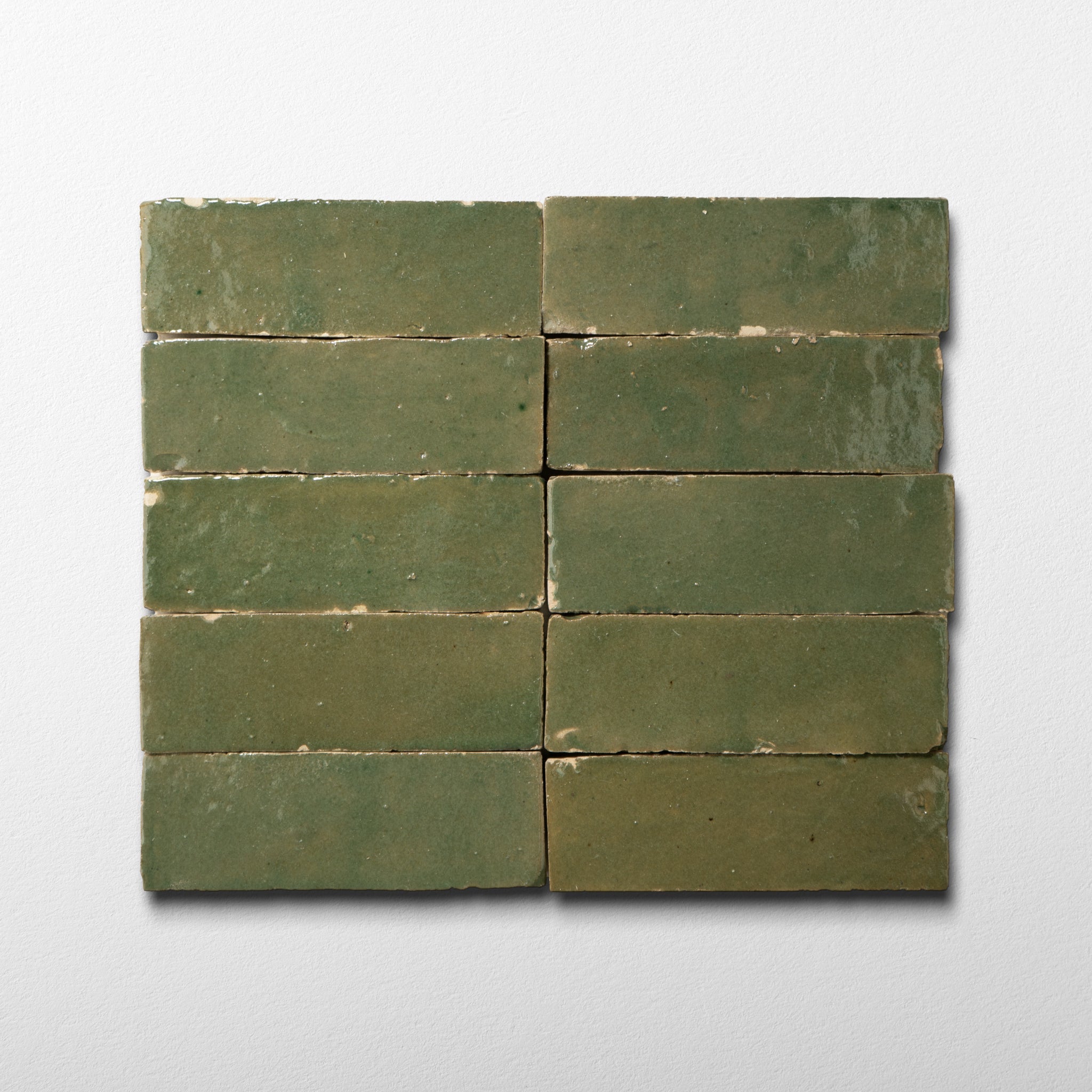 Handmade Moroccan Zellige 2x6 Moss Green Bejmat Terracotta Tile - Cemento Collection
