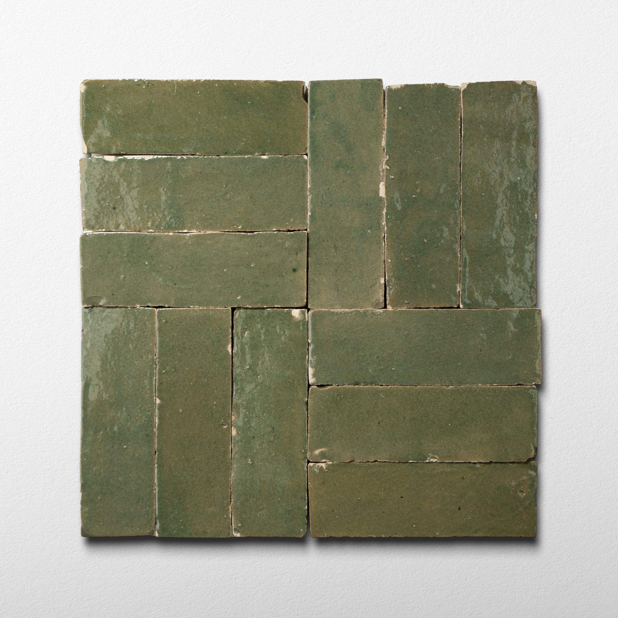 Handmade Moroccan Zellige 2x6 Moss Green Bejmat Terracotta Tile