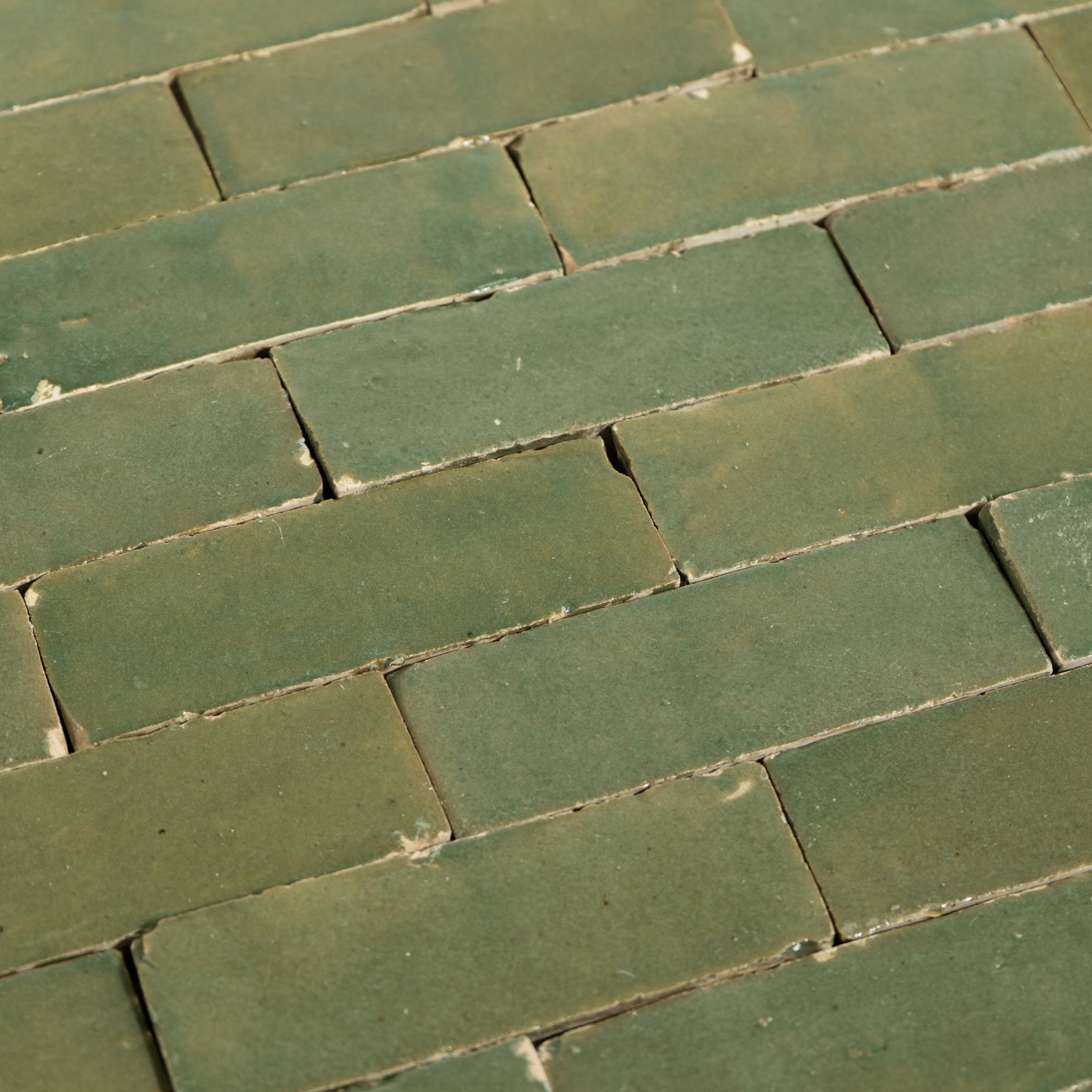 Handmade Moroccan Zellige 2x6 Moss Green Bejmat Terracotta Tile