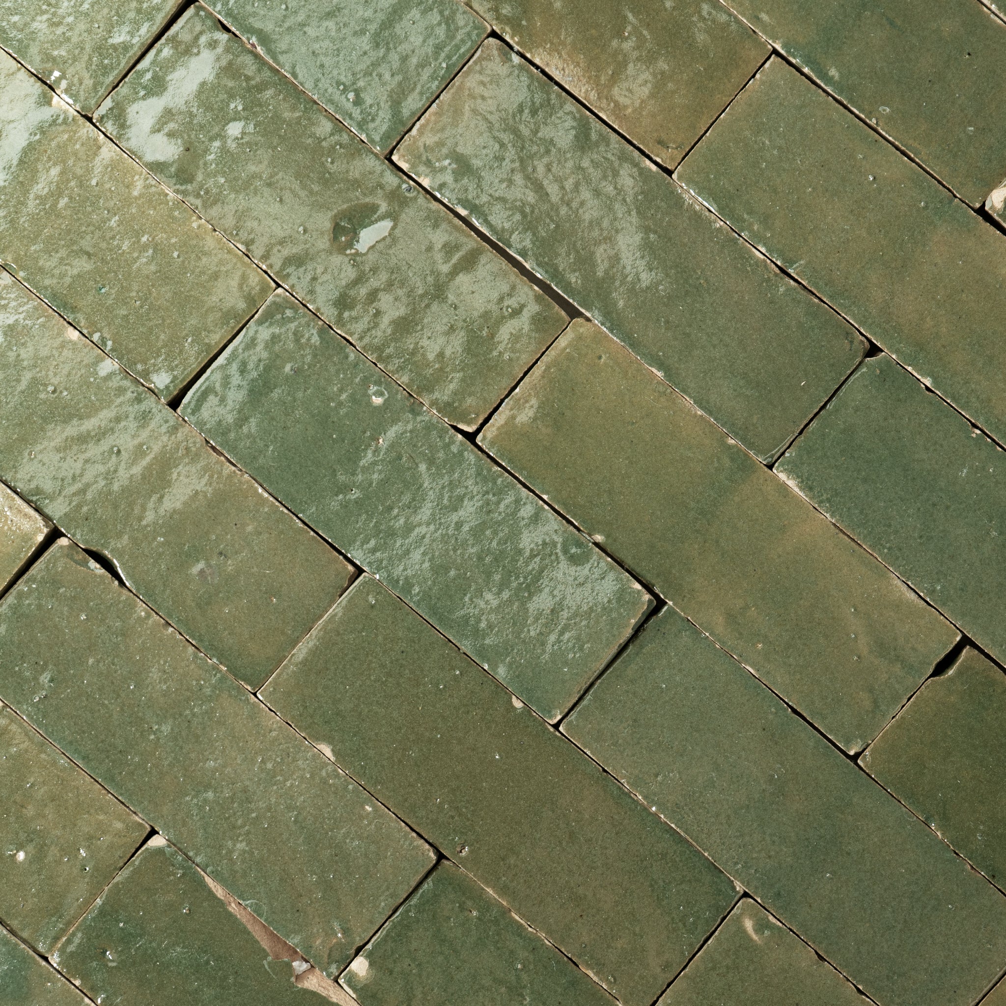 Handmade Moroccan Zellige 2x6 Moss Green Bejmat Terracotta Tile