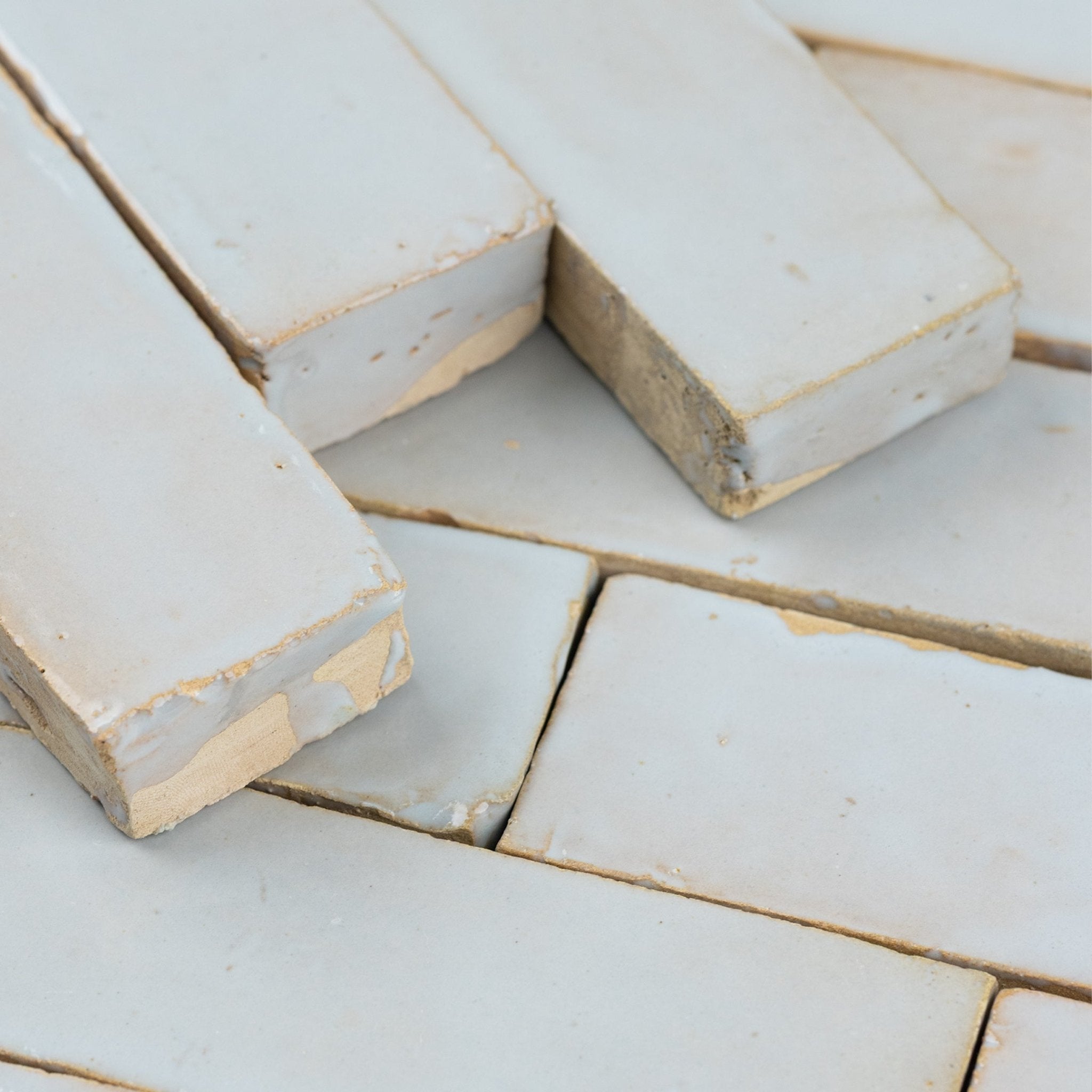 Handmade Moroccan Zellige 2x6 Pastel Blue Bejmat Terracotta Tile