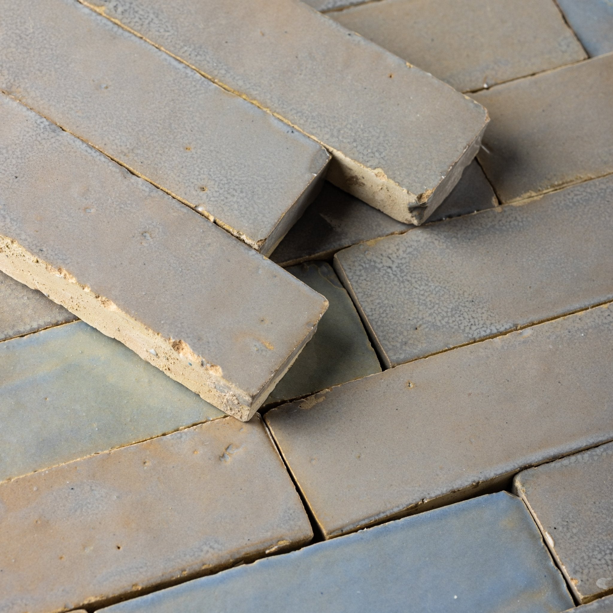 Handmade Moroccan Zellige 2x6 Pewter Grey Bejmat Terracotta Tile - Cemento Collection
