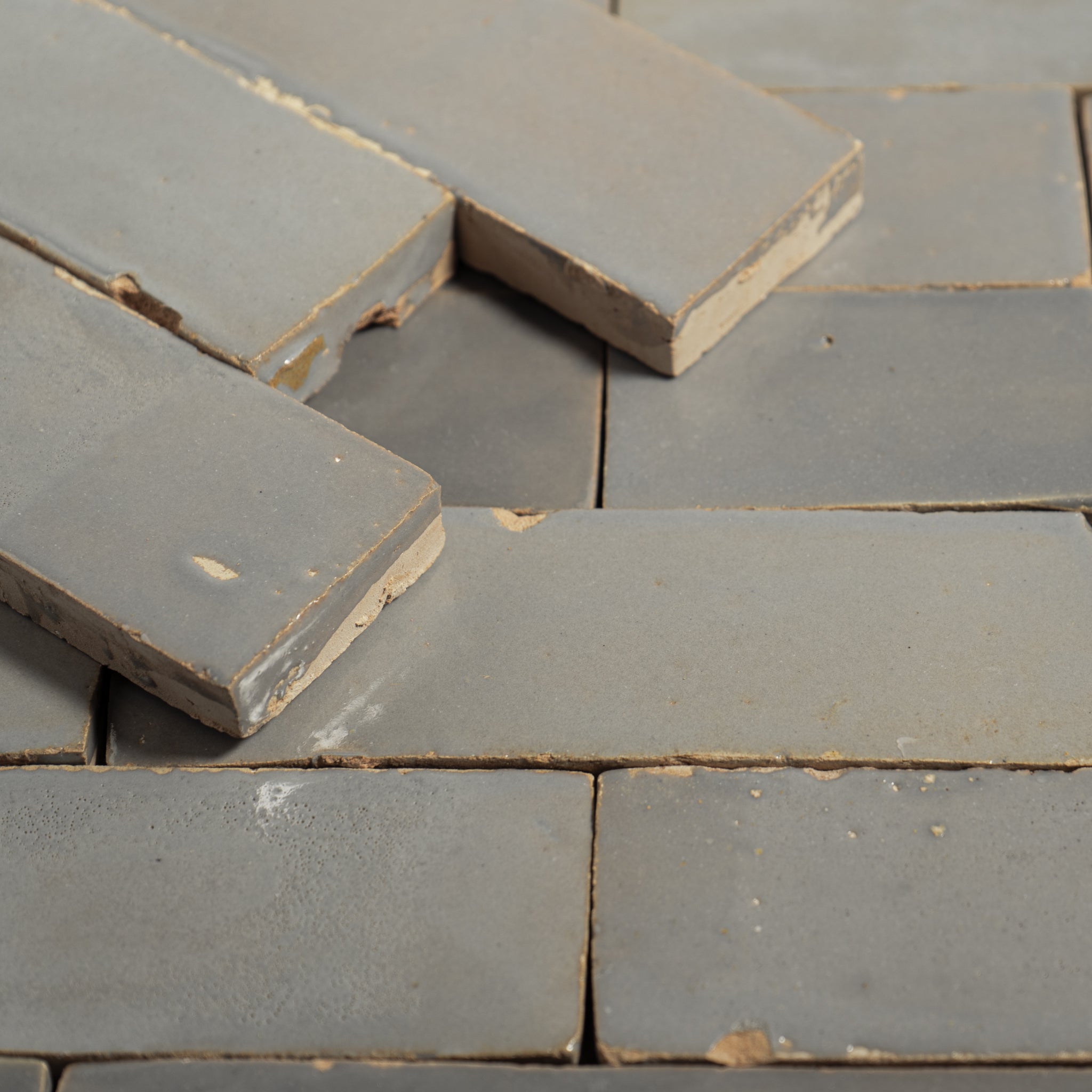 Handmade Moroccan Zellige 2x6 Pewter Grey Terracotta Tile - Cemento Collection
