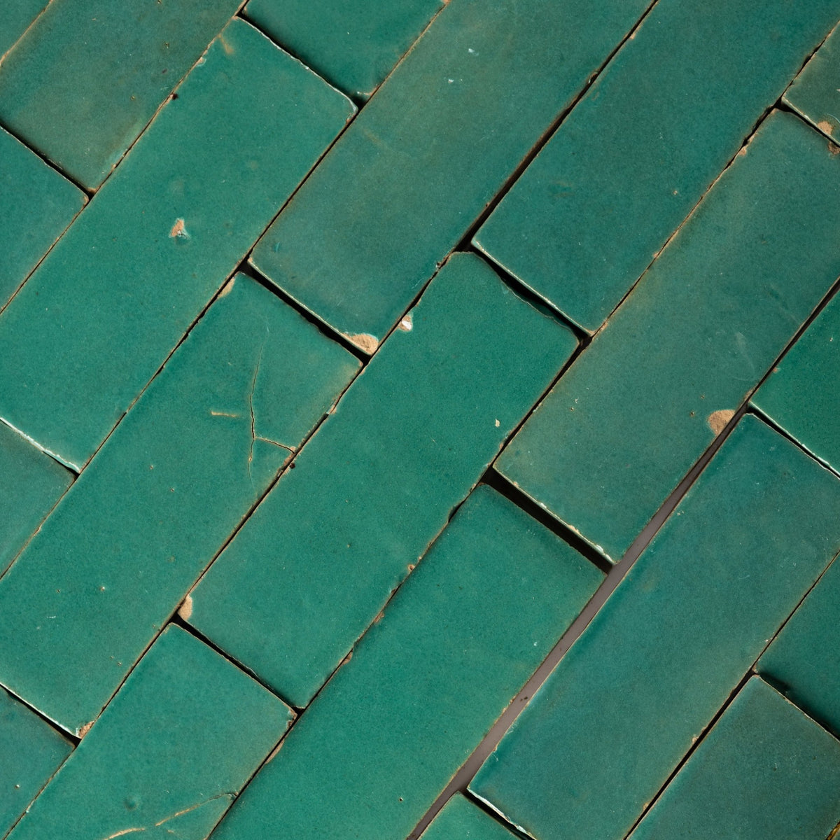 Handmade Moroccan Zellige 2x6 Santorini Green Bejmat Terracotta Tile - Cemento Collection
