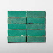 Handmade Moroccan Zellige 2x6 Santorini Green Bejmat Terracotta Tile - Cemento Collection
