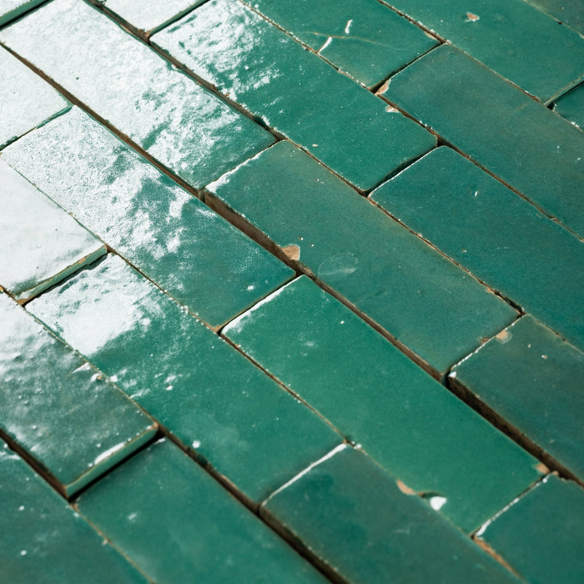 Handmade Moroccan Zellige 2x6 Santorini Green Bejmat Terracotta Tile - Cemento Collection