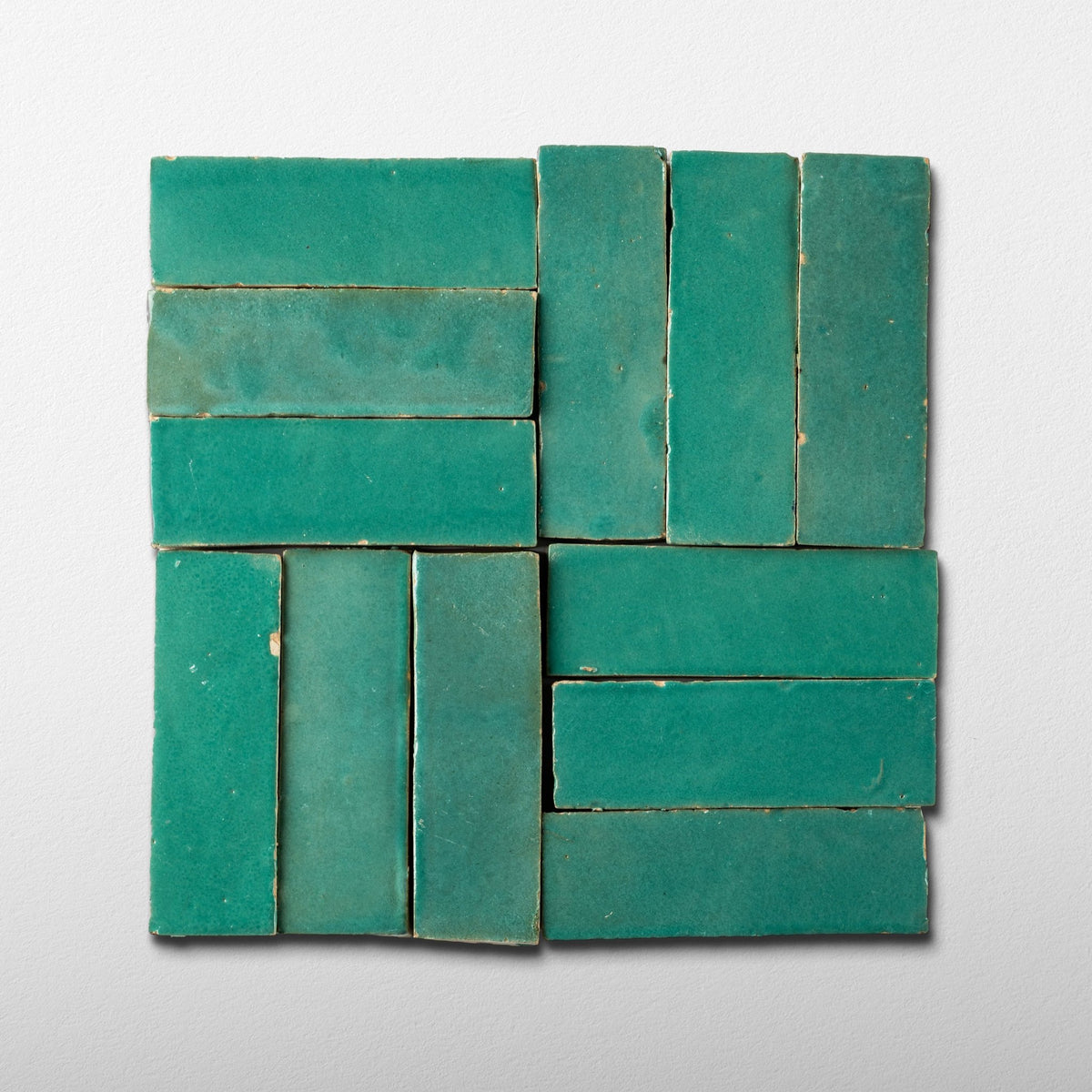 Handmade Moroccan Zellige 2x6 Santorini Green Bejmat Terracotta Tile - Cemento Collection