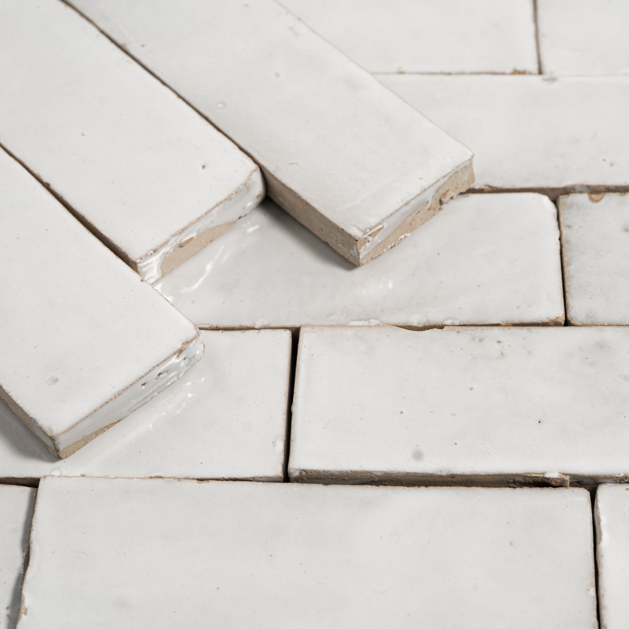 Handmade Moroccan Zellige 2x6 Snow White Terracotta Tile | Cemento