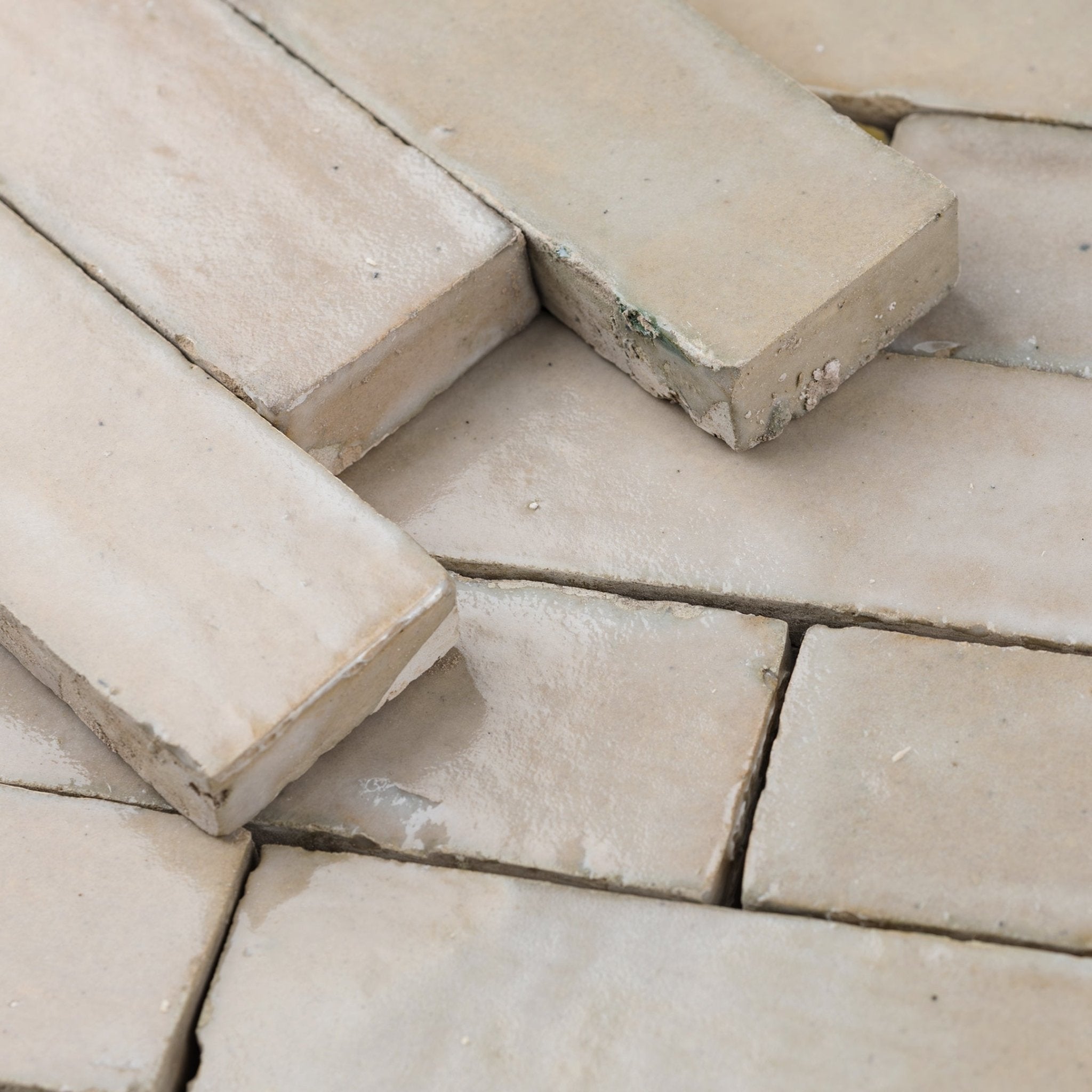 Handmade Moroccan Zellige 2x6 Tan Bejmat Terracotta Tile - Cemento Collection